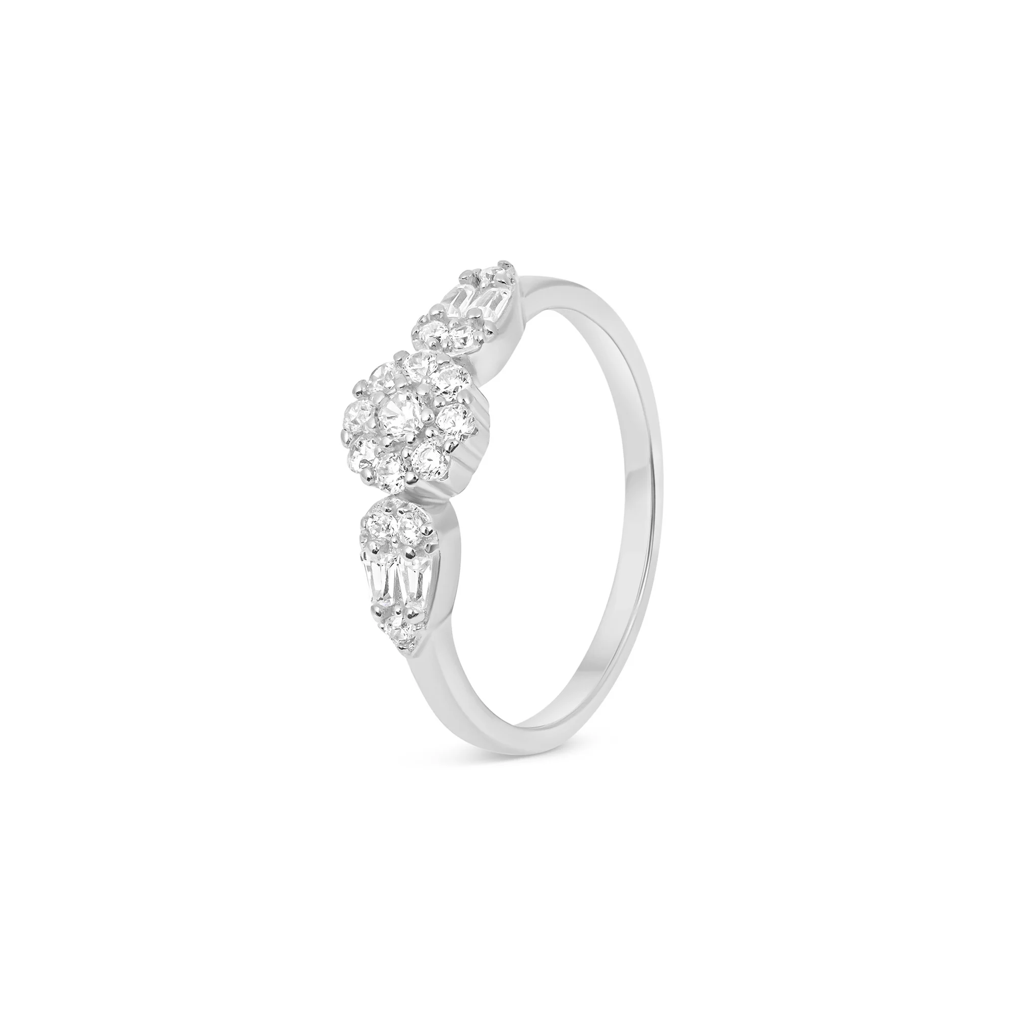 Leaf Accent Cluster CZ Silver Ring - Image 4