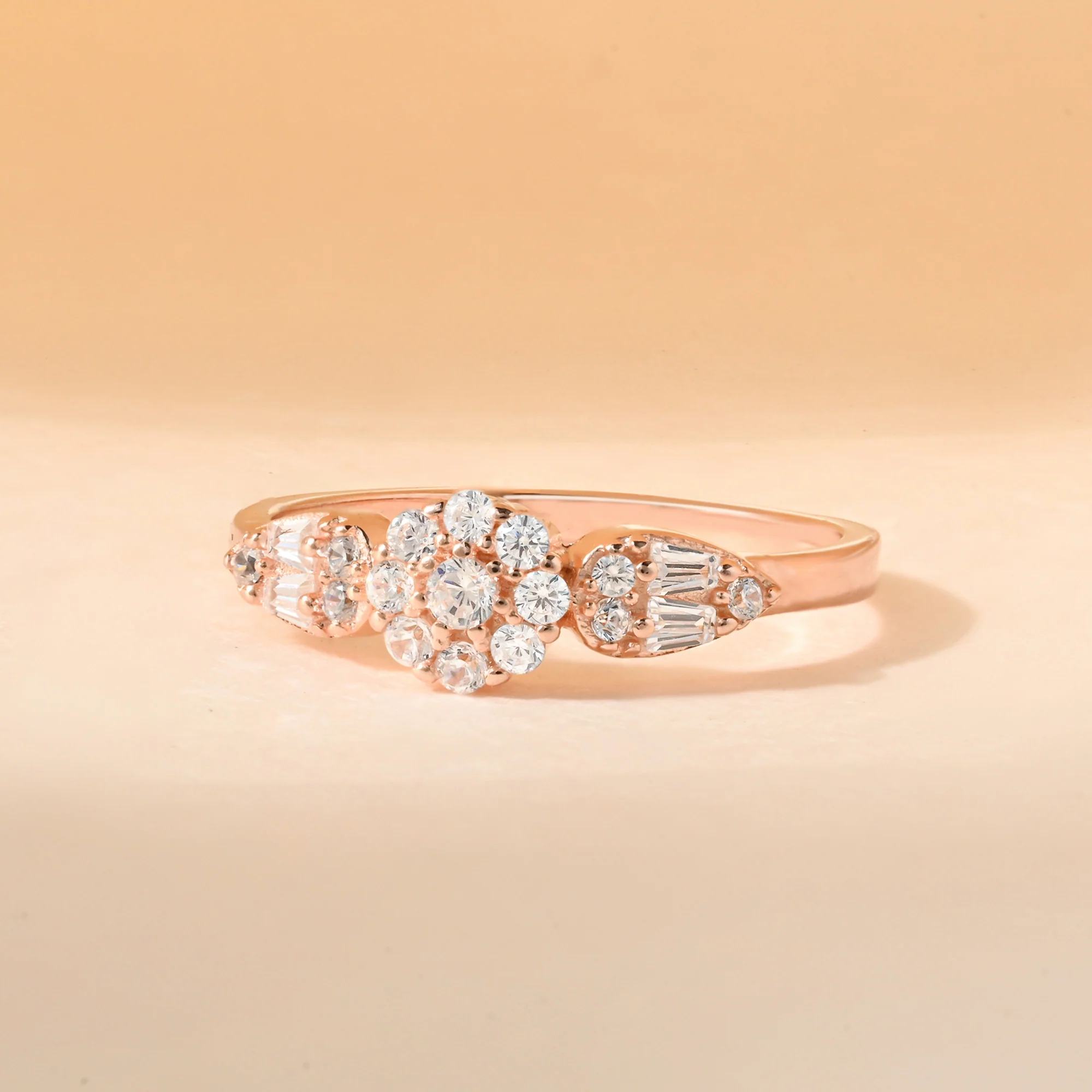 Leaf Accent Cluster CZ Silver Ring - Image 7