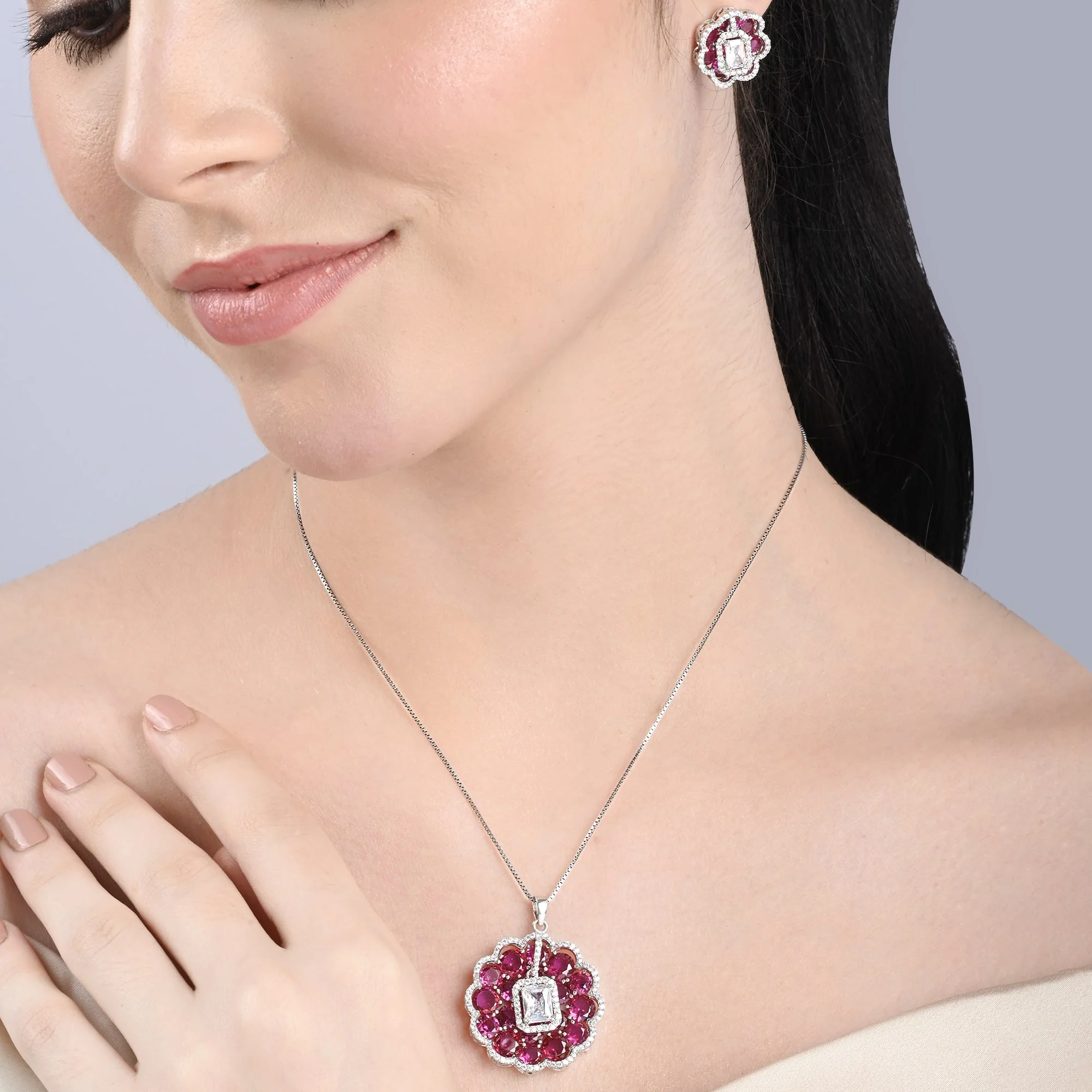 Majestic Blossom Silver Necklace Set - Image 7