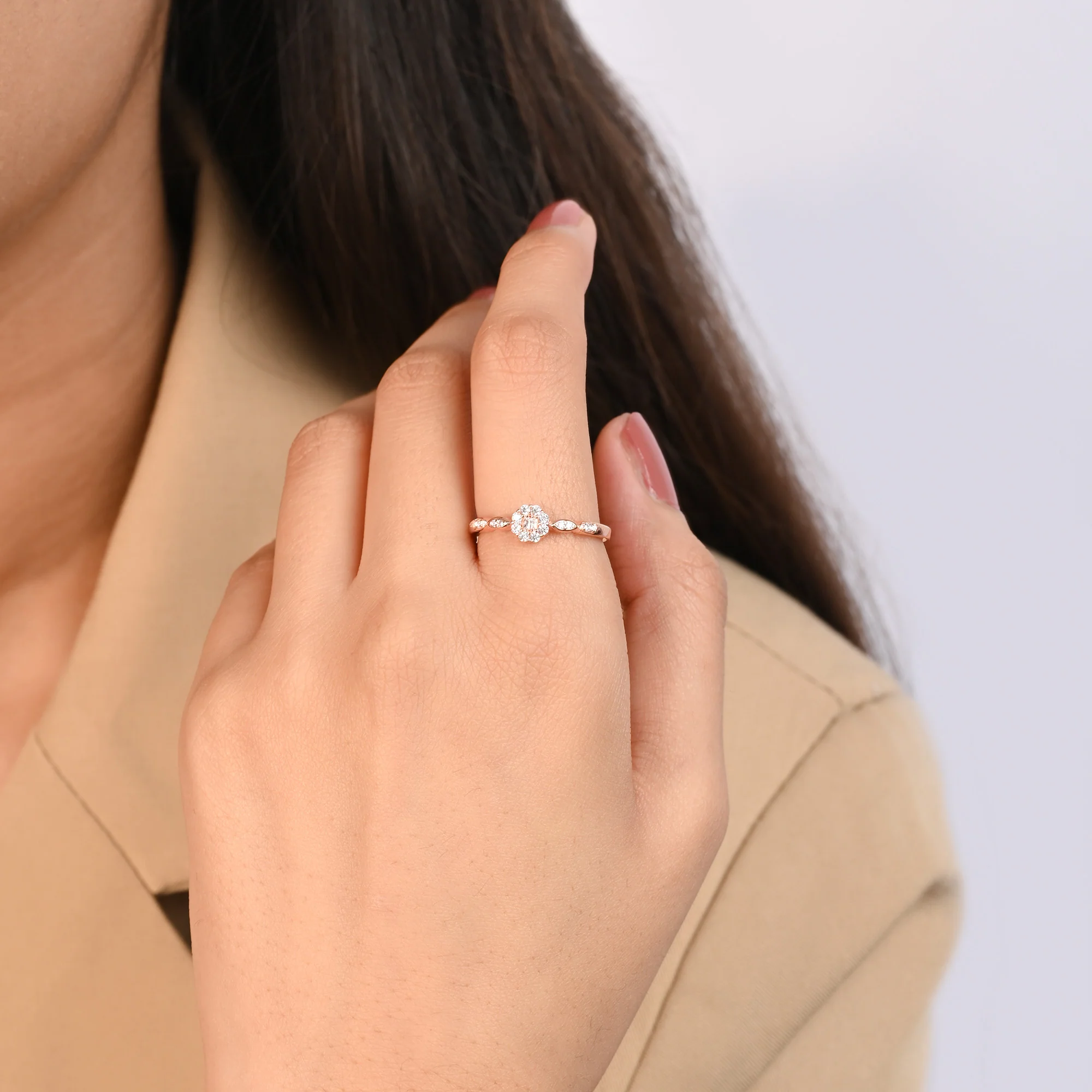 Marquise Accent Cluster Silver Ring - Image 5
