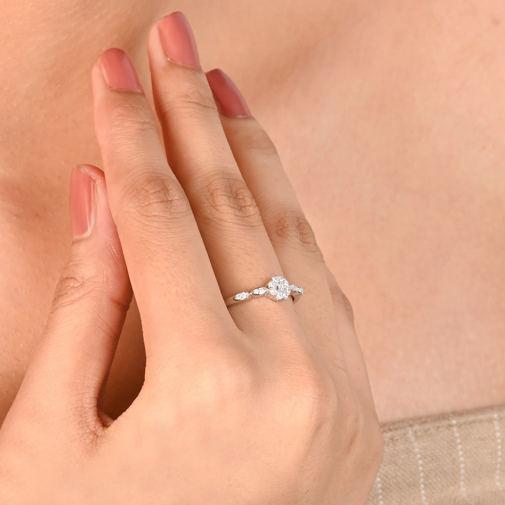 Marquise Accent Cluster Silver Ring - Image 8