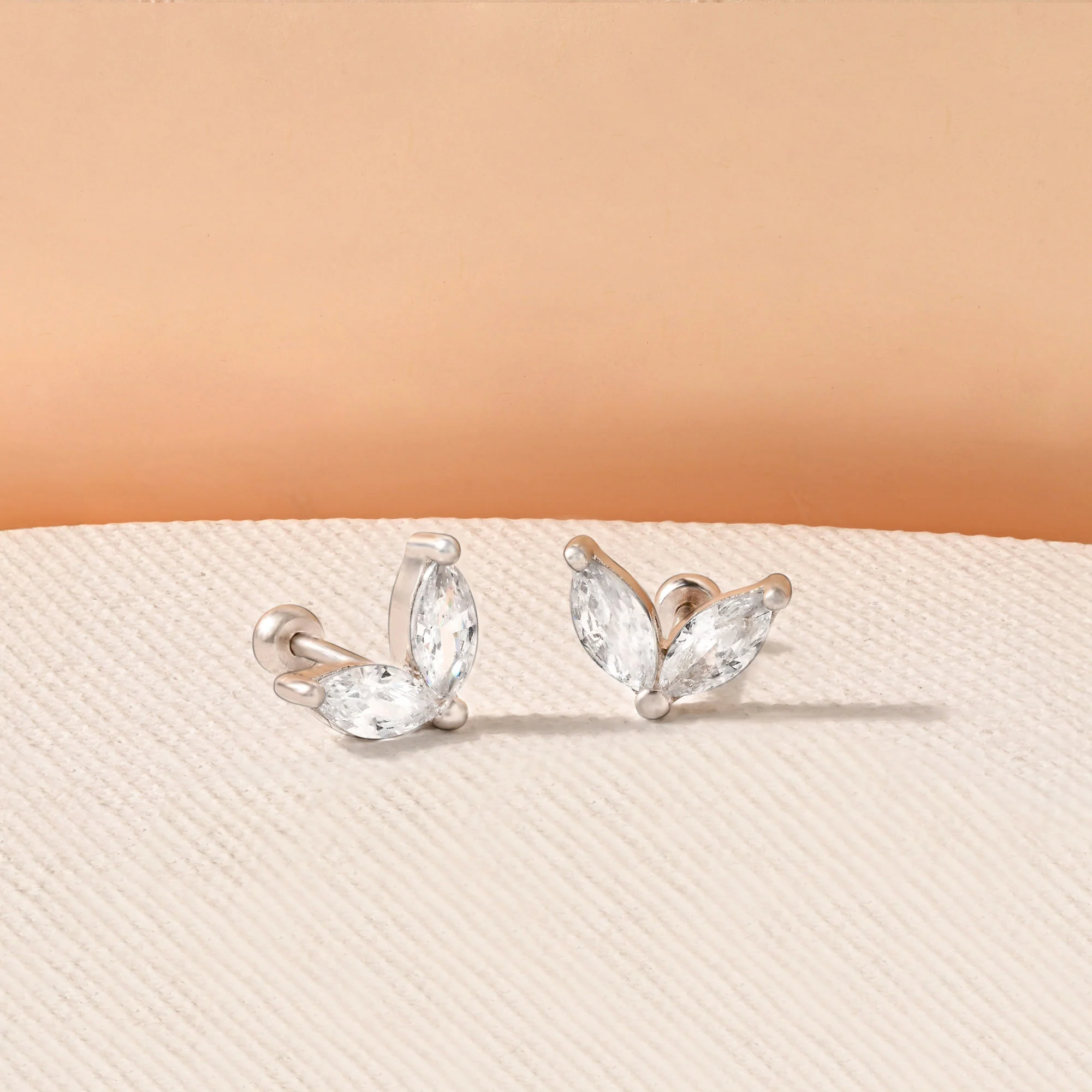 Marquise Leaf Silver Stud Earrings