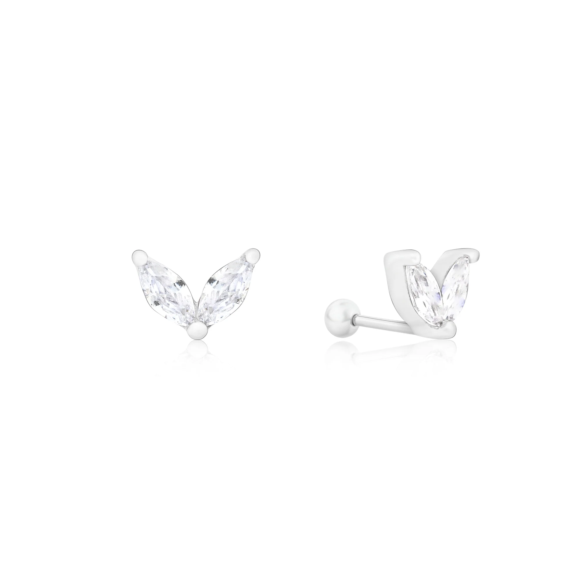 Marquise Leaf Silver Stud Earrings - Image 2