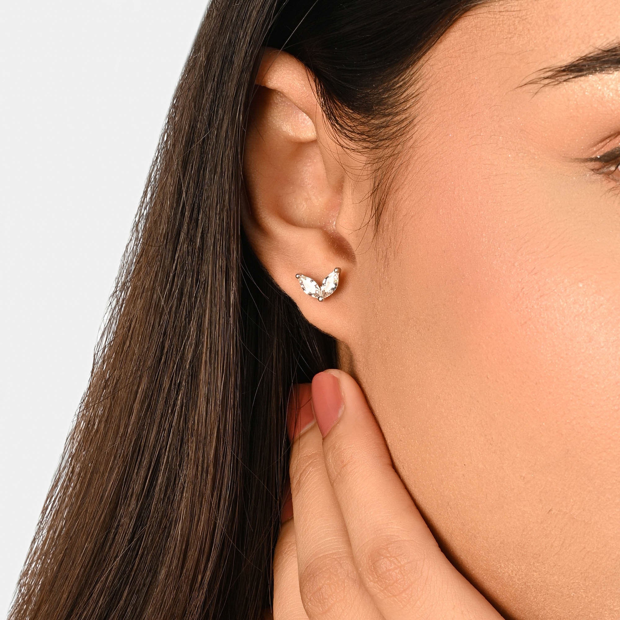 Marquise Leaf Silver Stud Earrings - Image 3