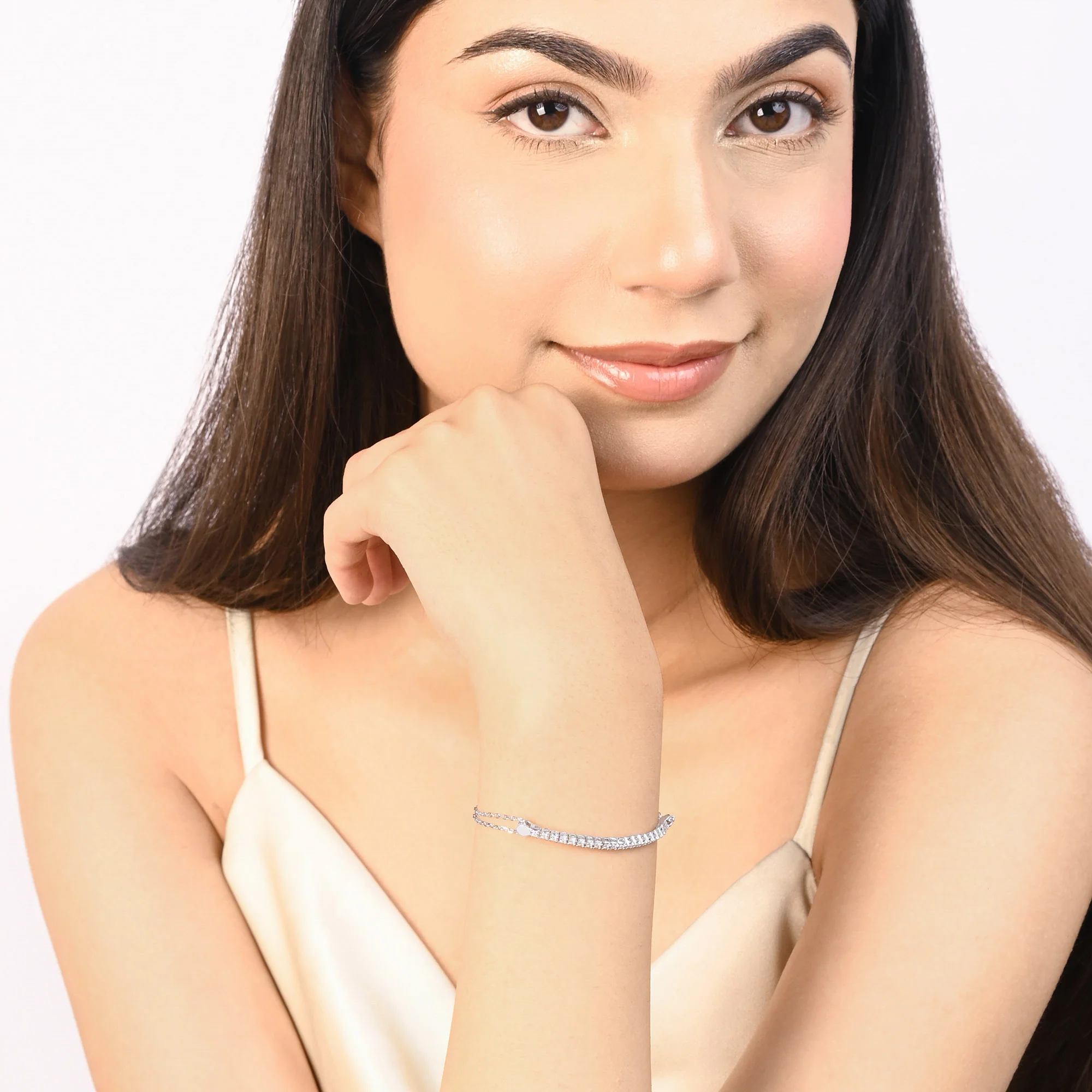 Minimal CZ Bar Silver Bracelet - Image 4