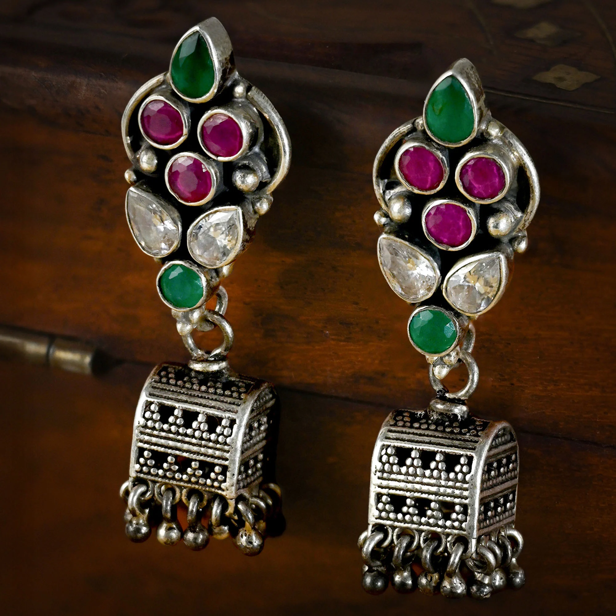 Multi-Stone Silver Earrings - Image 3