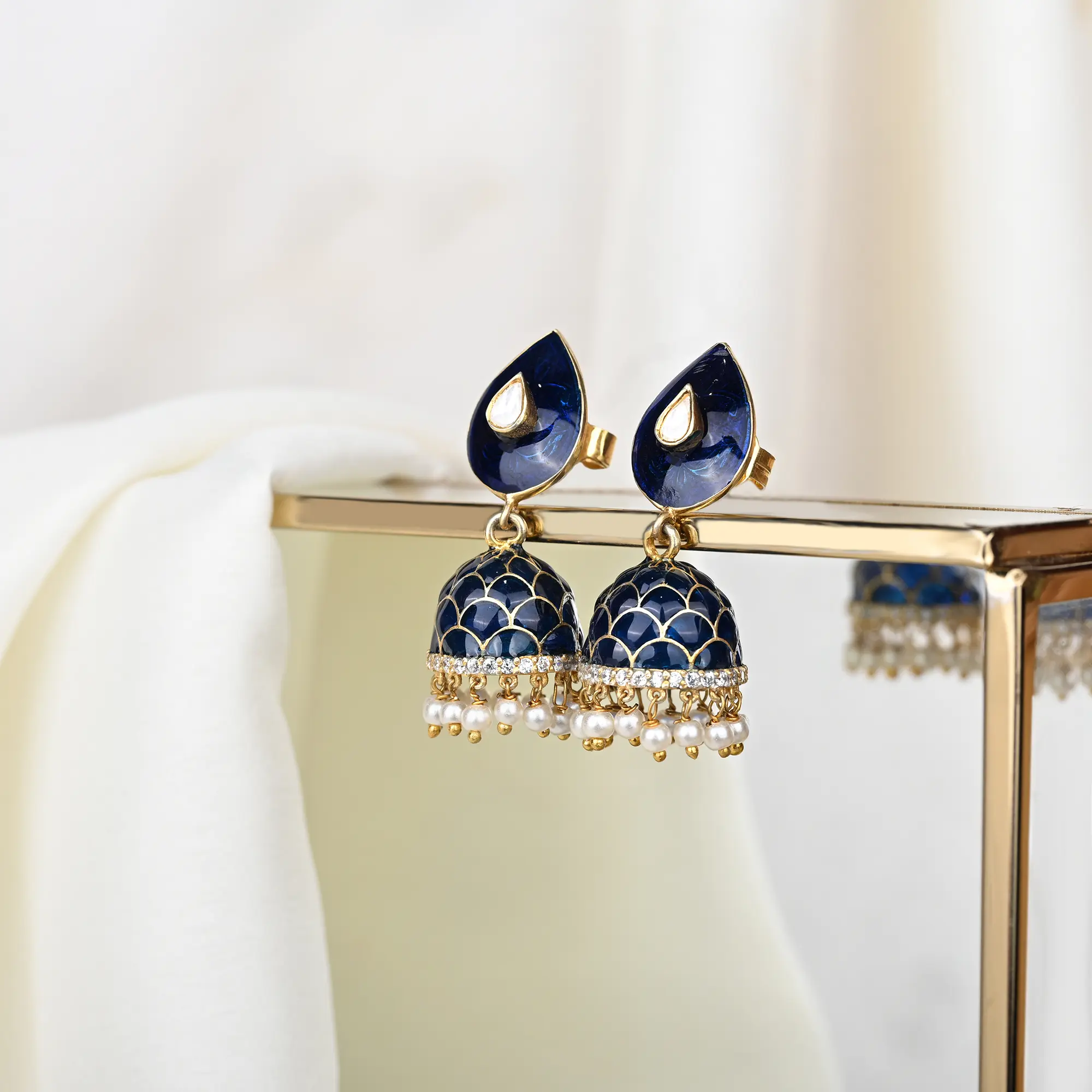 Navy Drop Jhumka - Image 3