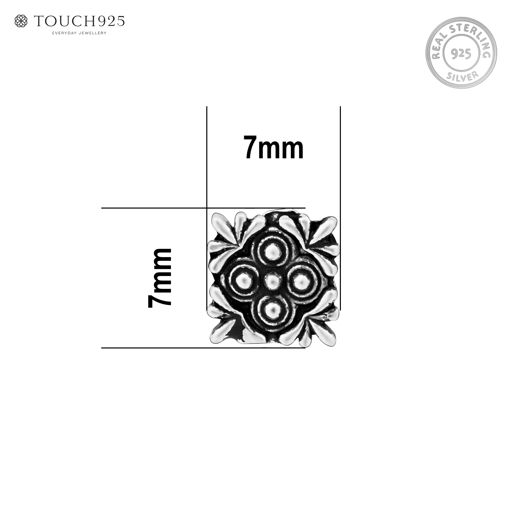 Oxidised Square Floral Silver Nose Pin - Image 6