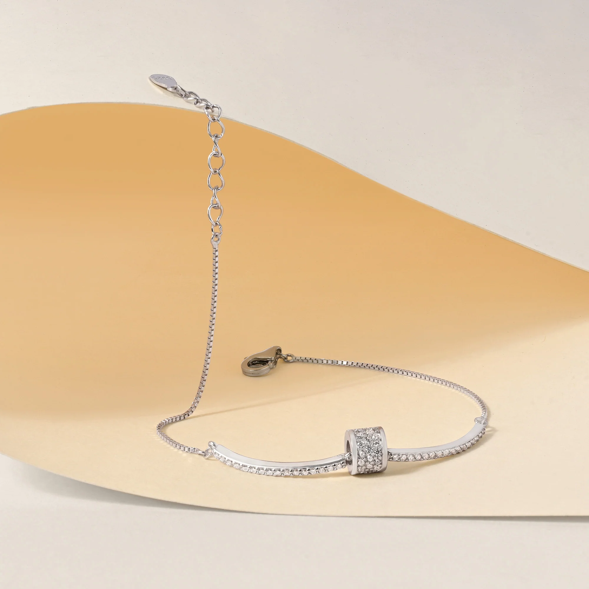 Pavé Curve Silver Bracelet - Image 2