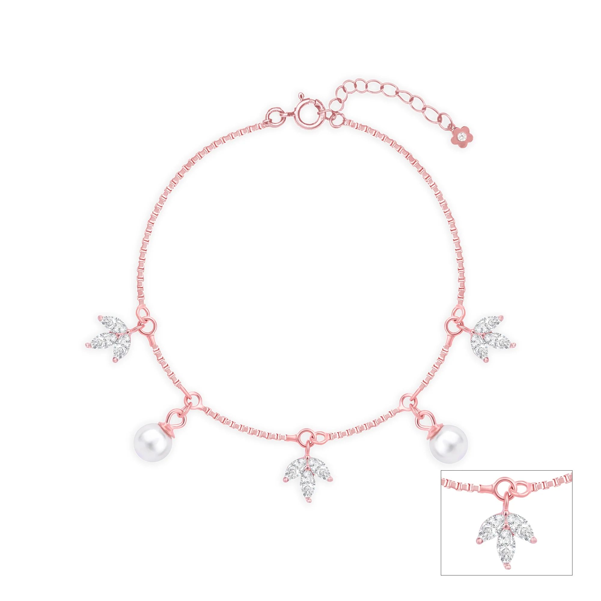 Pearl Bloom Silver Anklet - Image 10