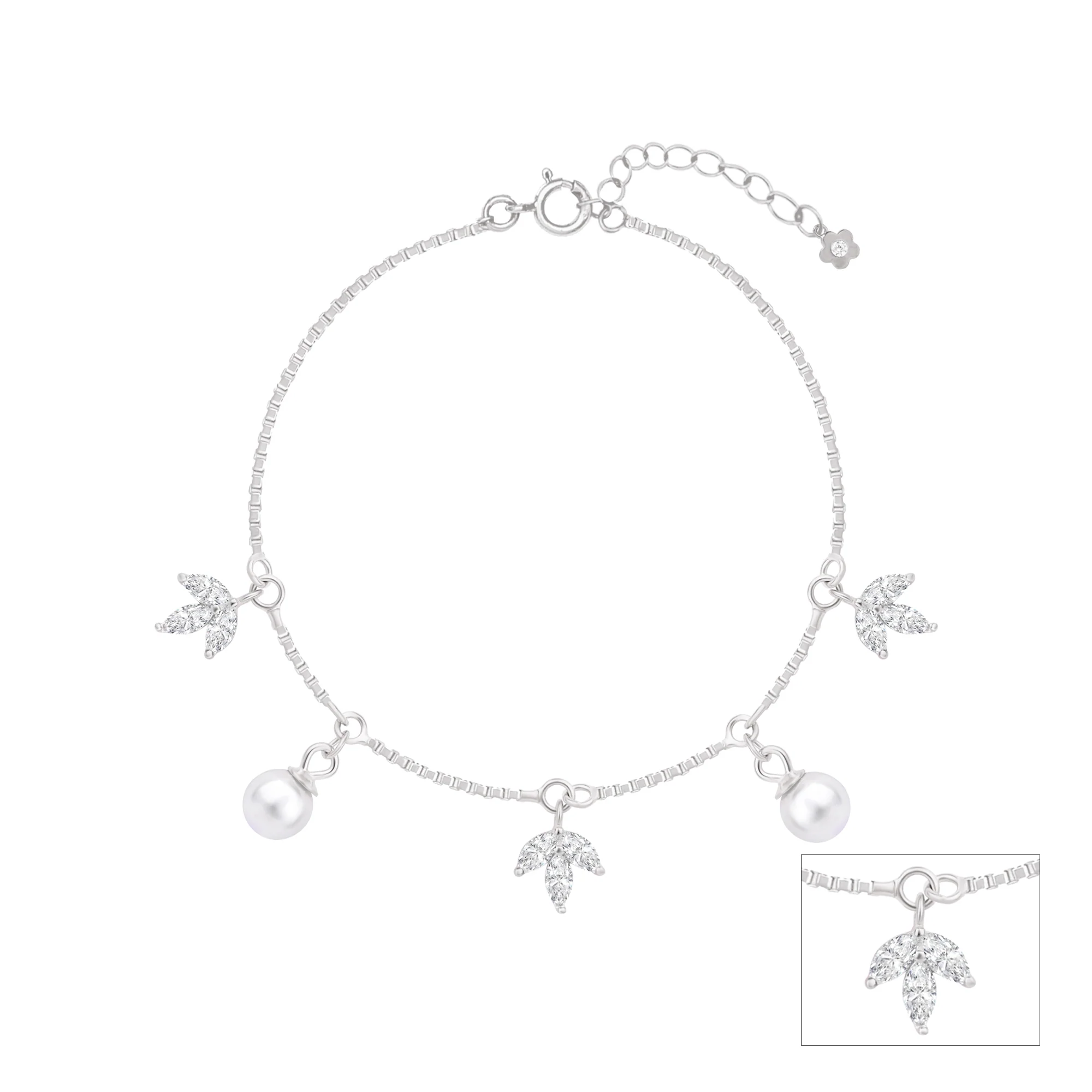 Pearl Bloom Silver Anklet - Image 2