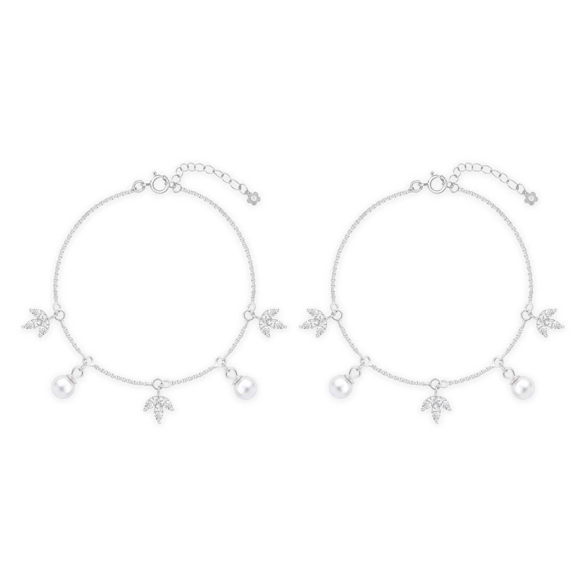 Pearl Bloom Silver Anklet - Image 5
