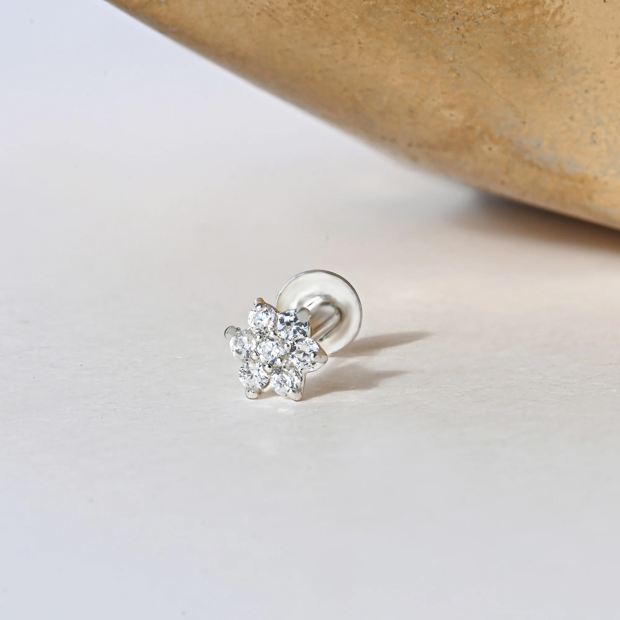 Petite Floral Silver Nose Pin