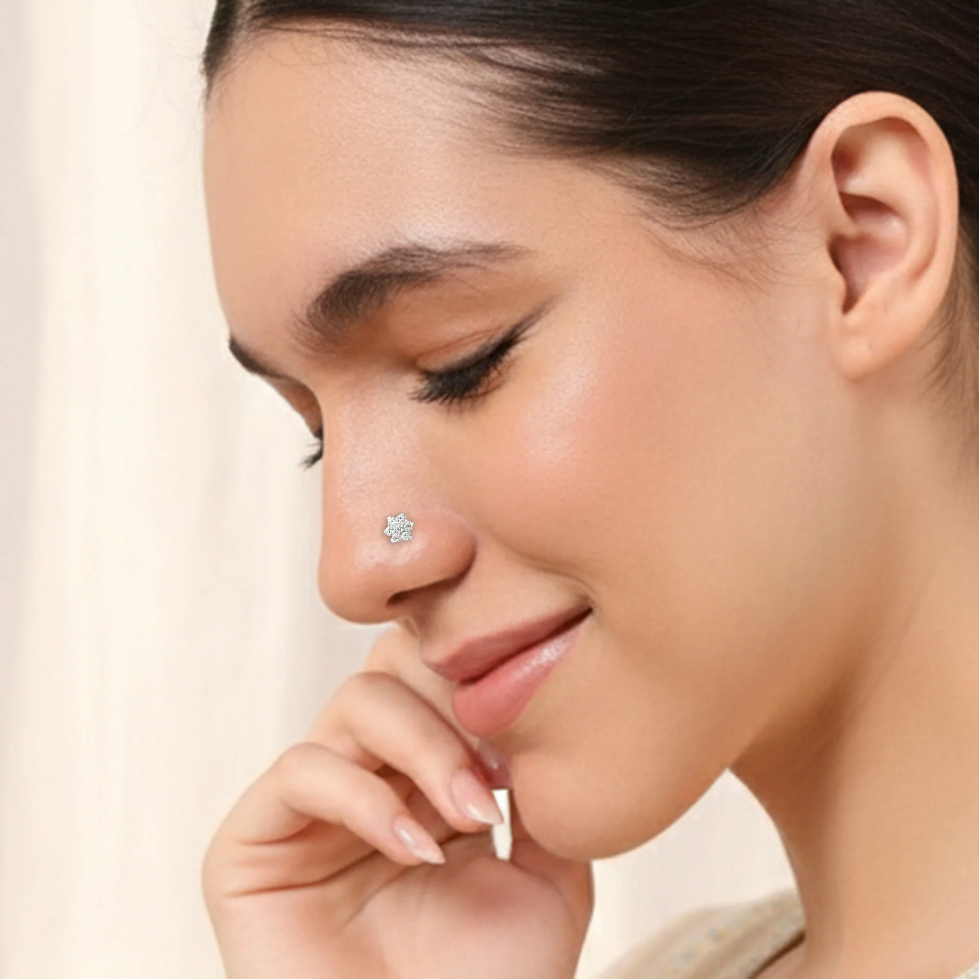 Petite Floral Silver Nose Pin - Image 3