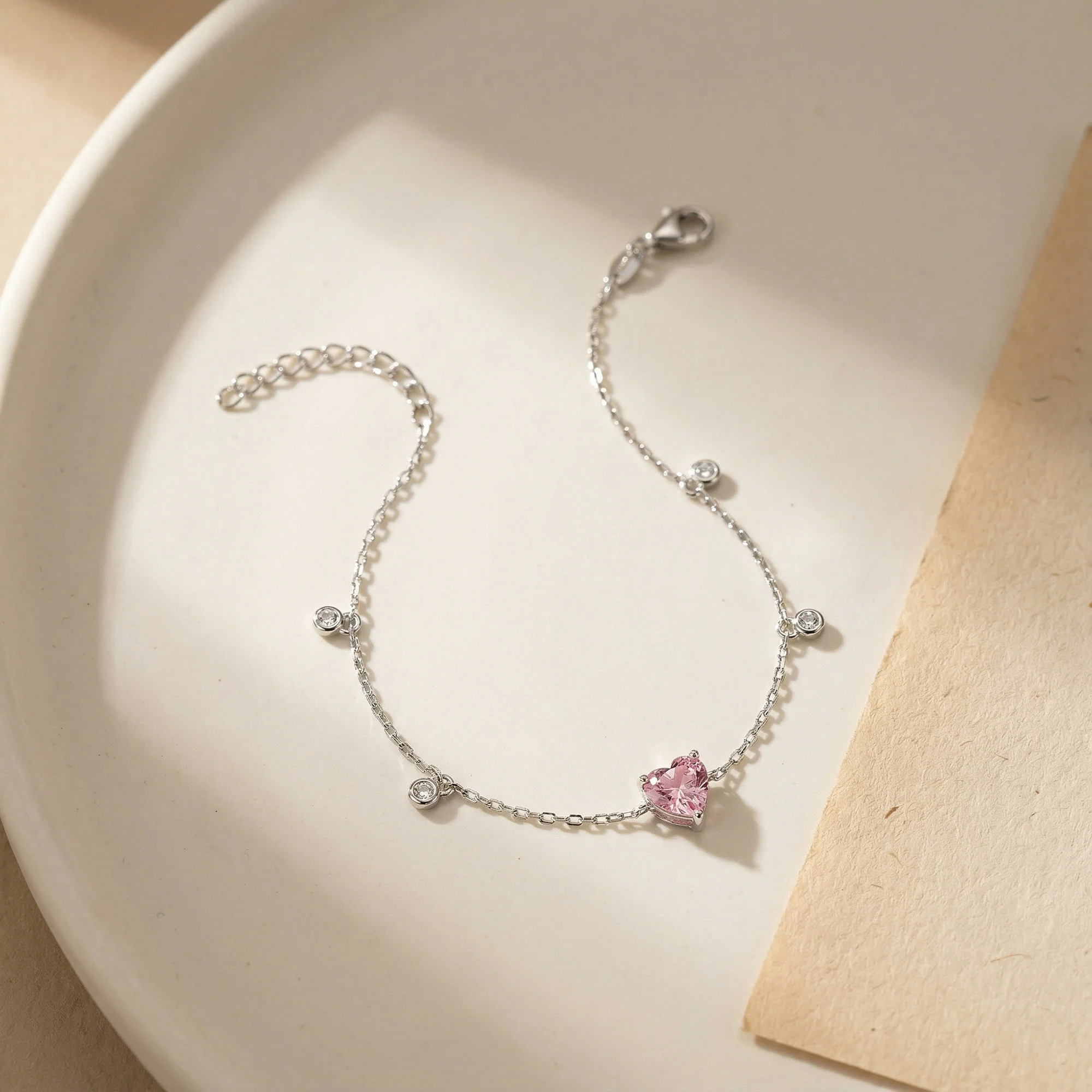 Pink Heart Silver Bracelet - Image 2