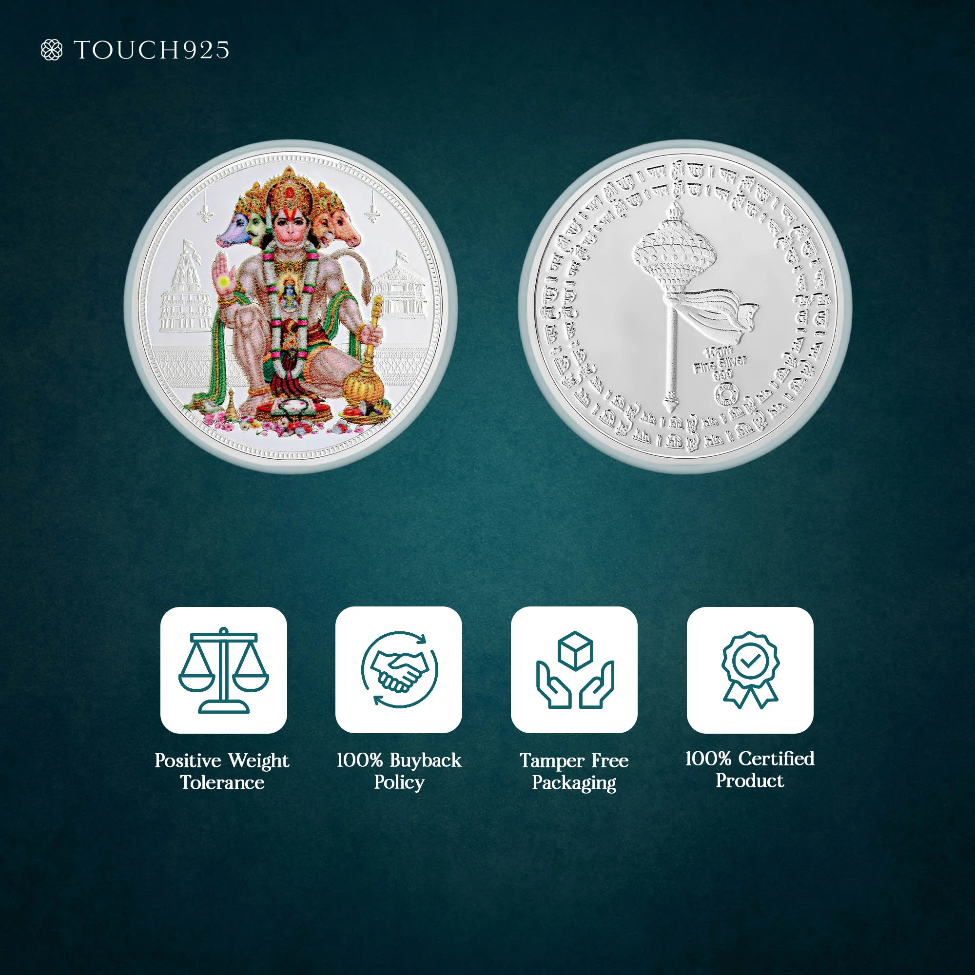 10g Panchmukhi Hanuman Ji Pure 999 Silver Coin - Image 5