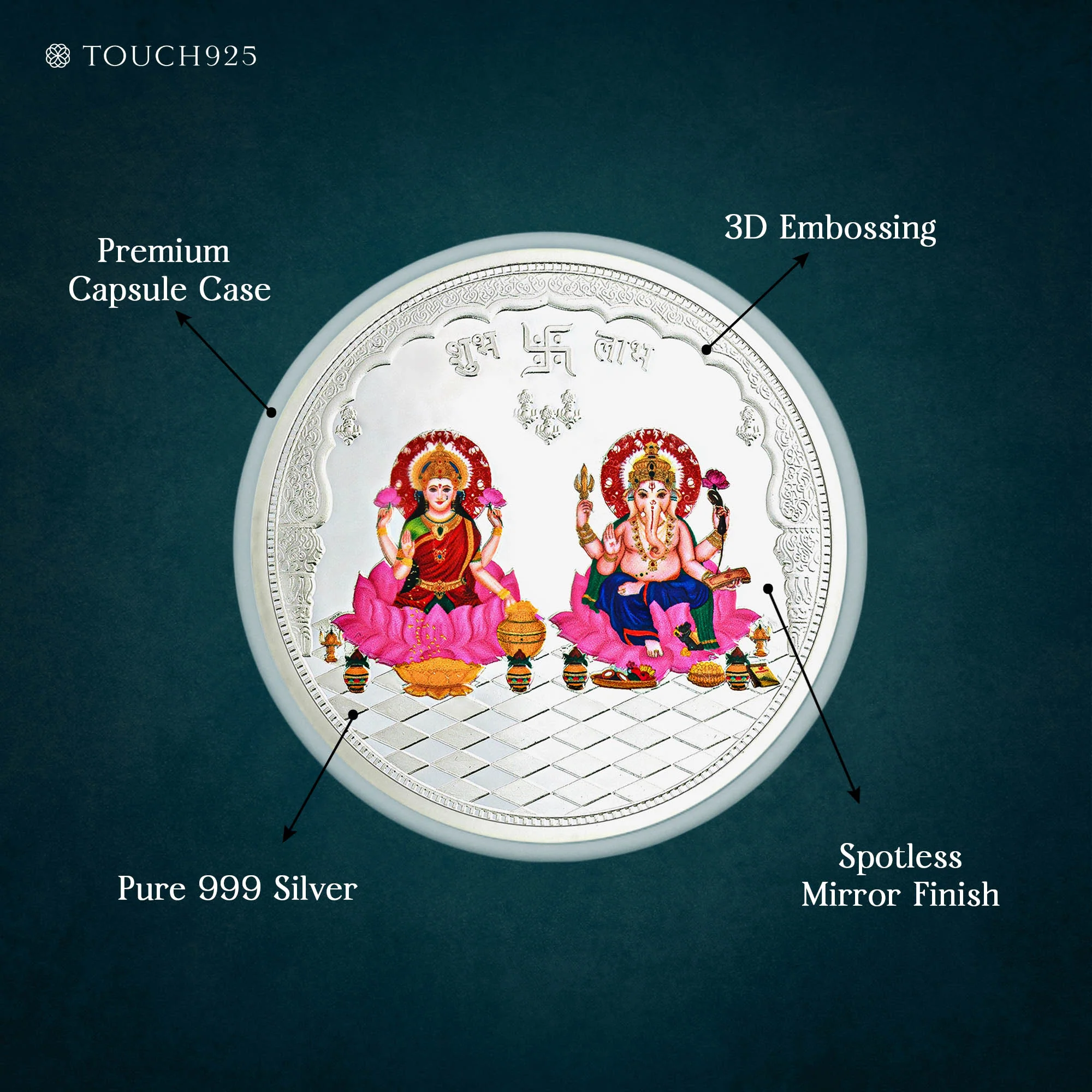 50g Lakshmi Ganesh Shubh Labh Pure 999 Silver Coin - Image 5