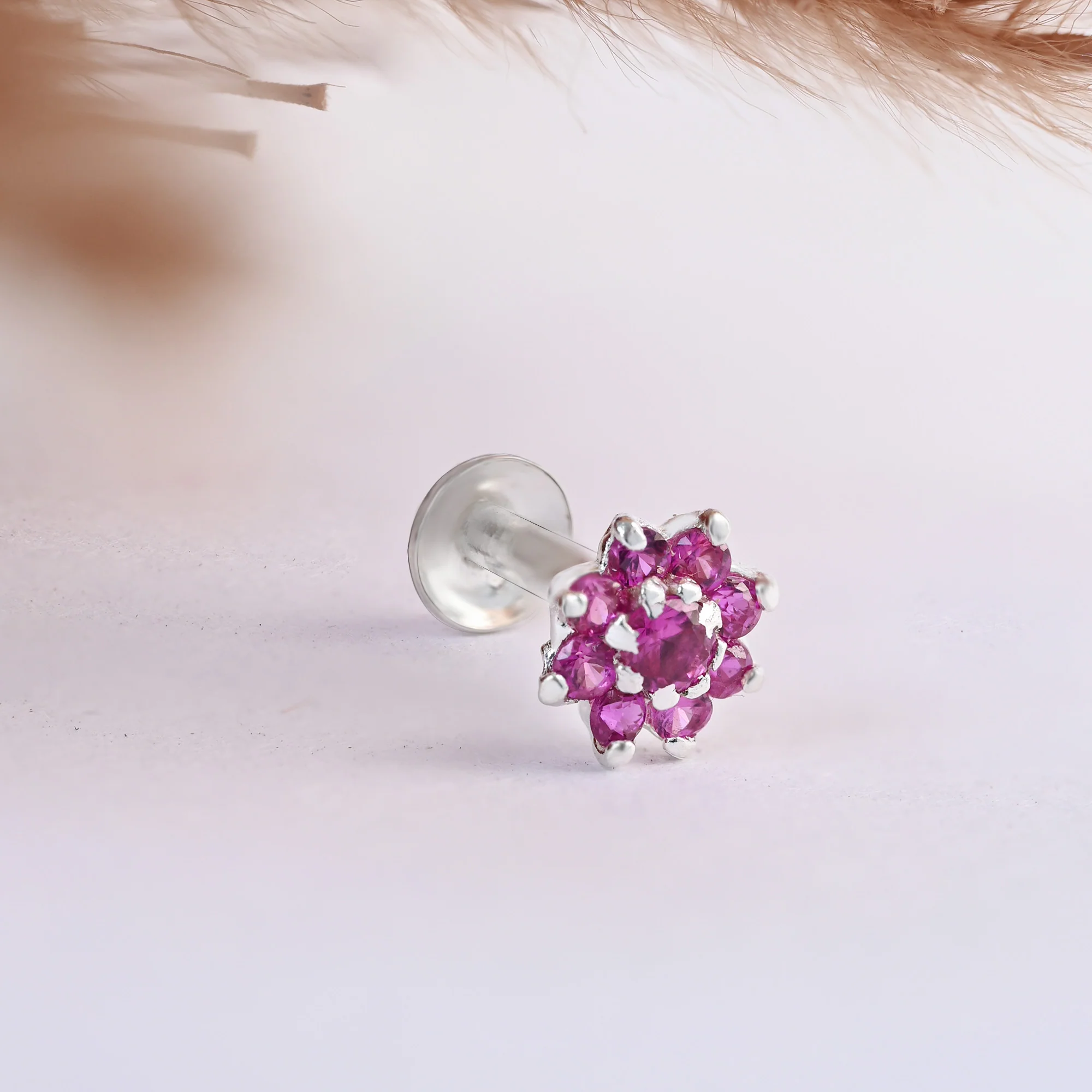Radiant Bloom CZ Silver Nose Pin - Image 16