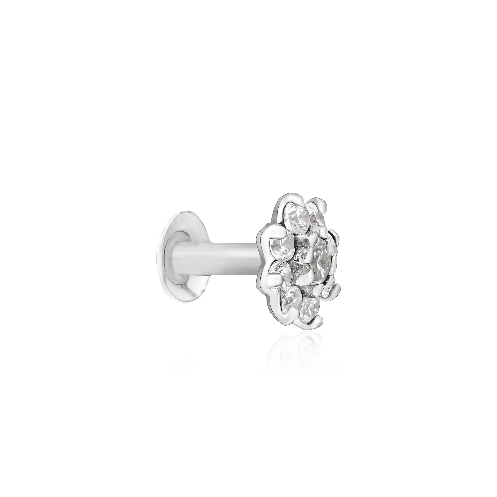 Radiant Bloom CZ Silver Nose Pin - Image 2
