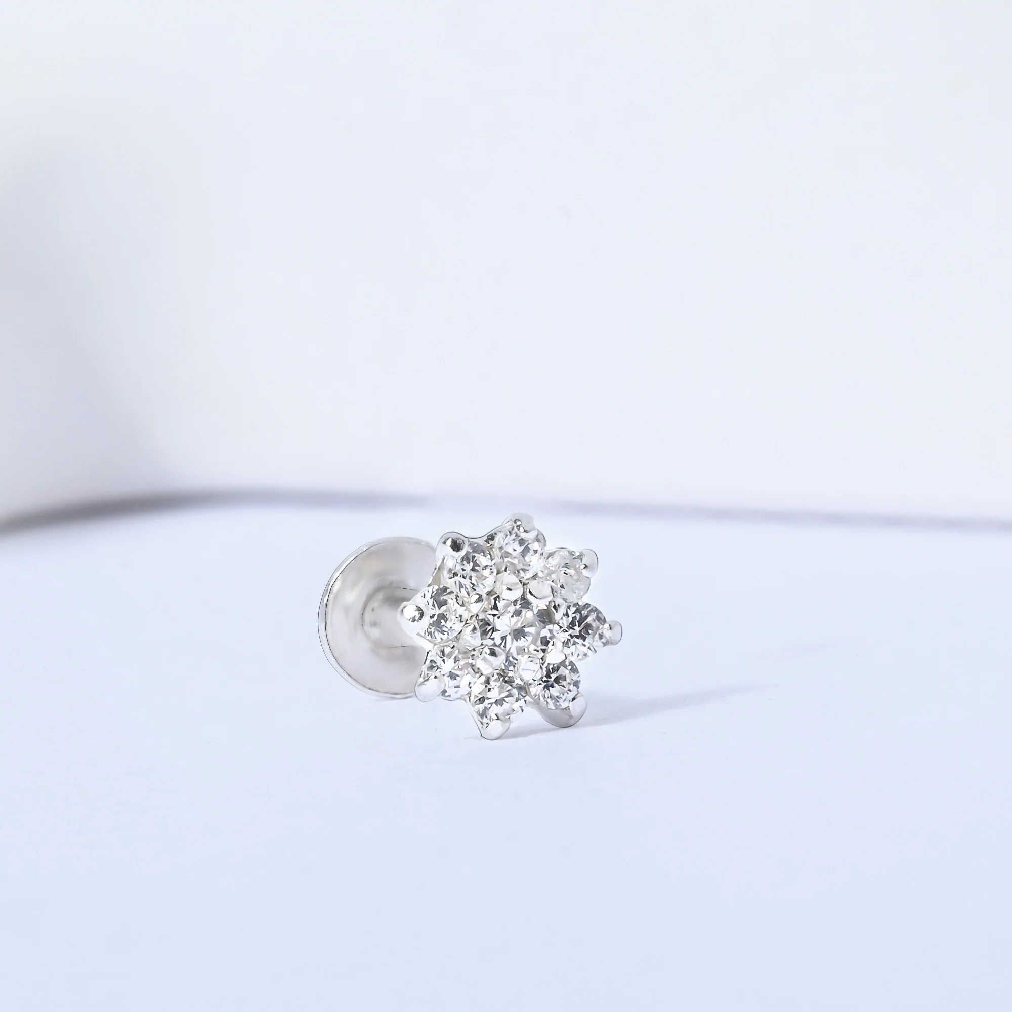 Radiant Bloom CZ Silver Nose Pin - Image 3