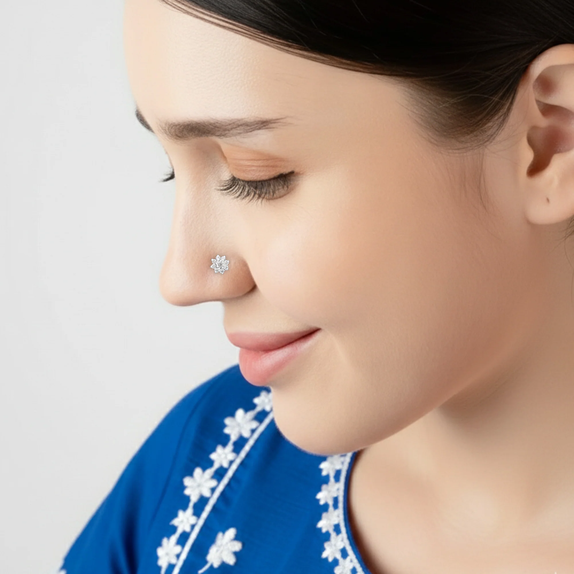 Radiant Bloom CZ Silver Nose Pin - Image 5
