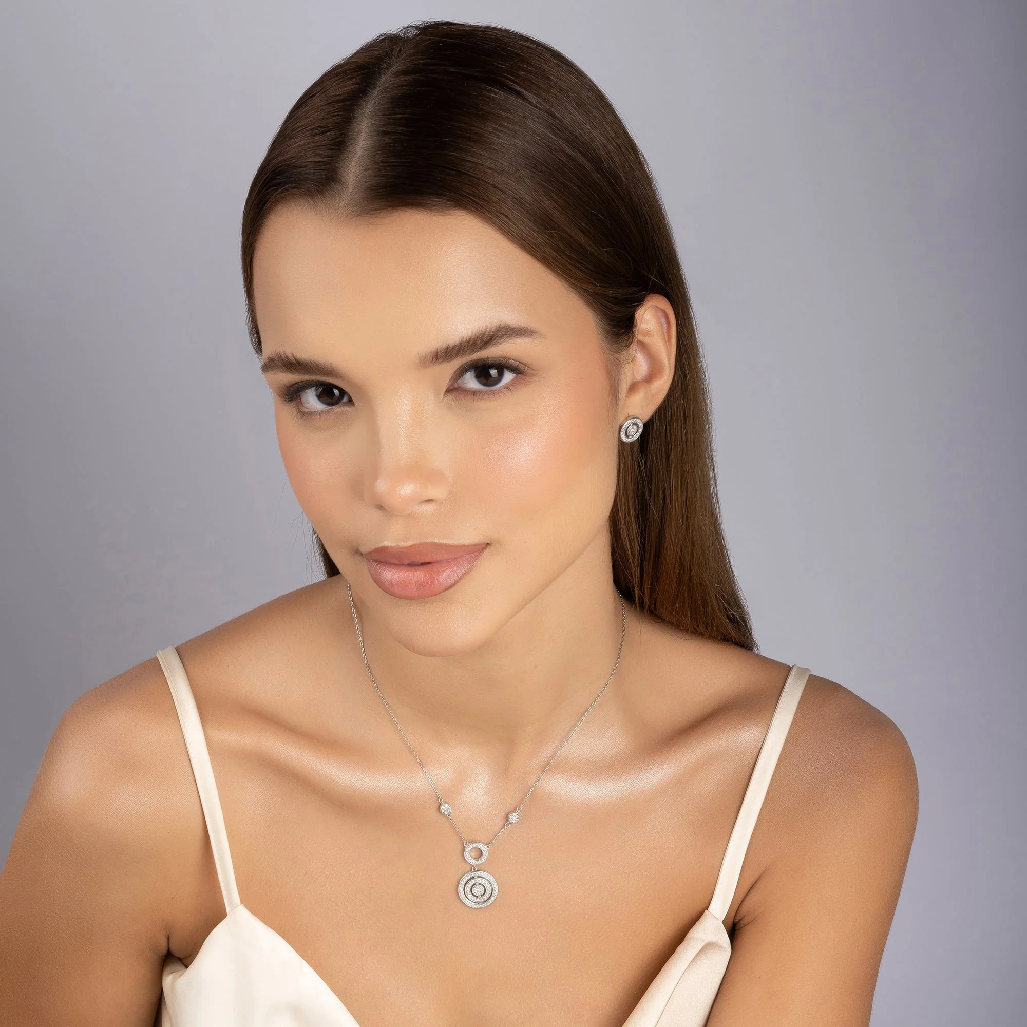Radiant Circle CZ Statement Necklace Set - Image 3