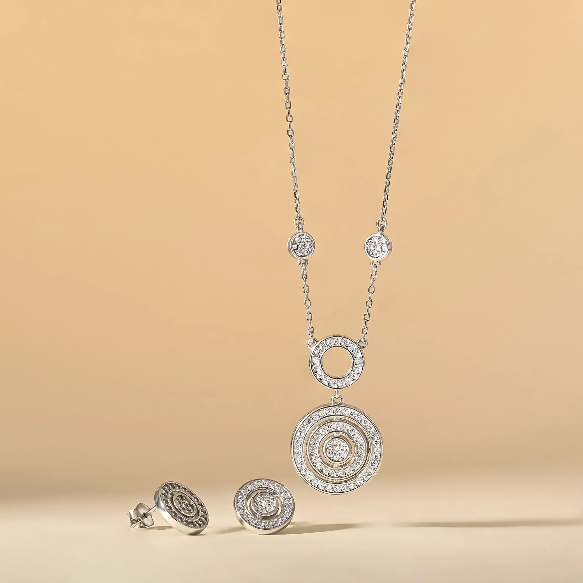 Radiant Circle CZ Statement Necklace Set - Image 4