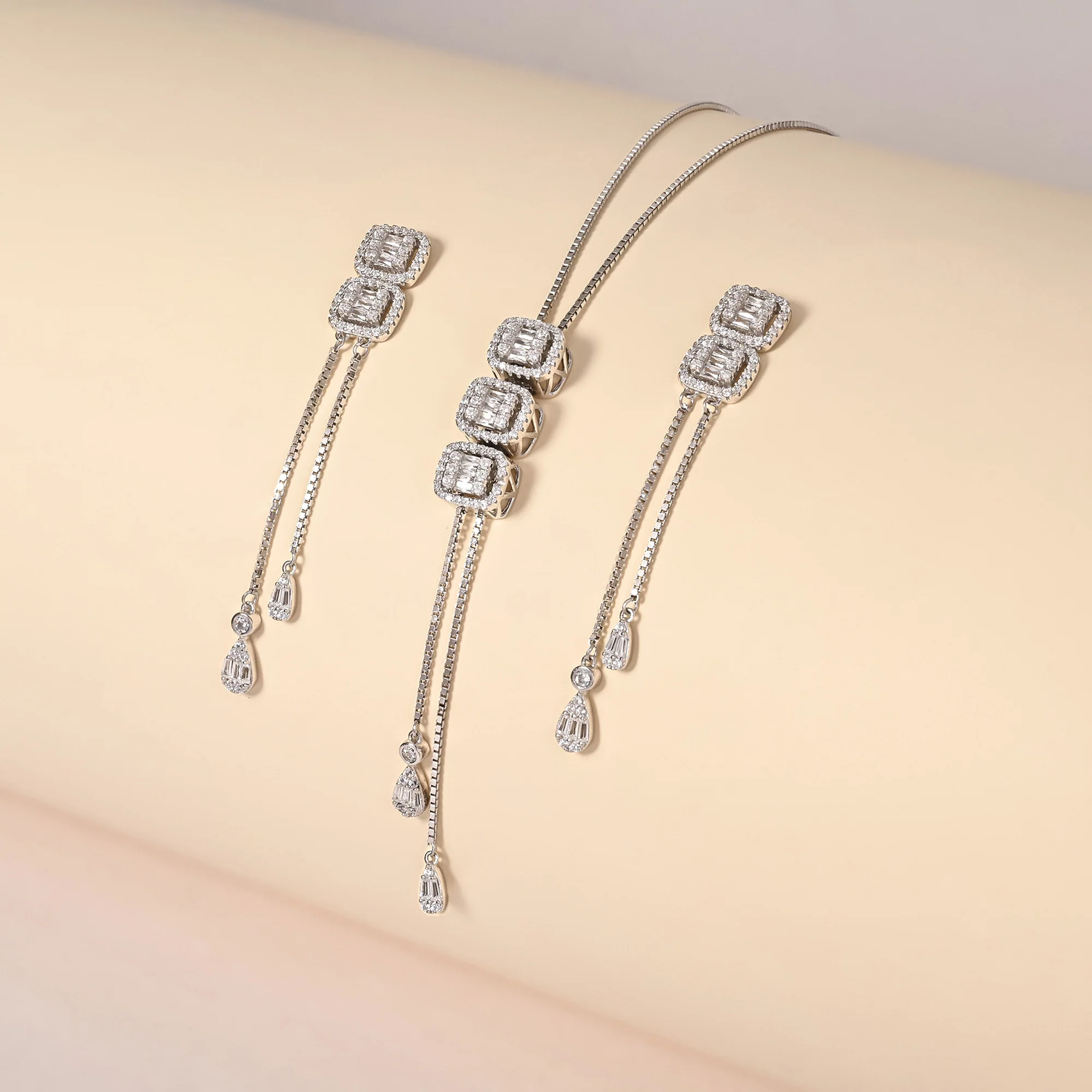 Radiant Cubic Cascade Necklace Set - Image 9