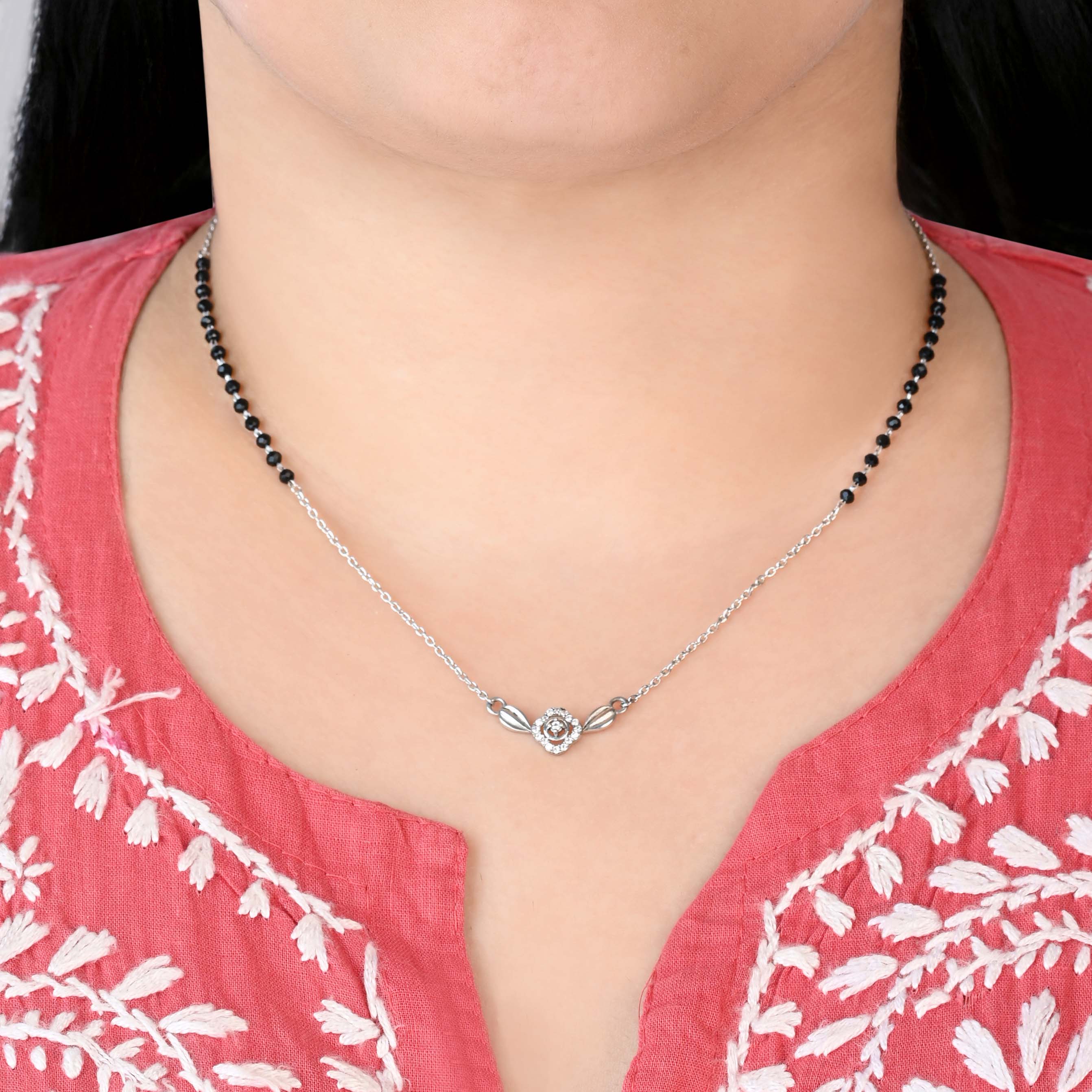 Rose Motif Silver Mangalsutra - Image 3