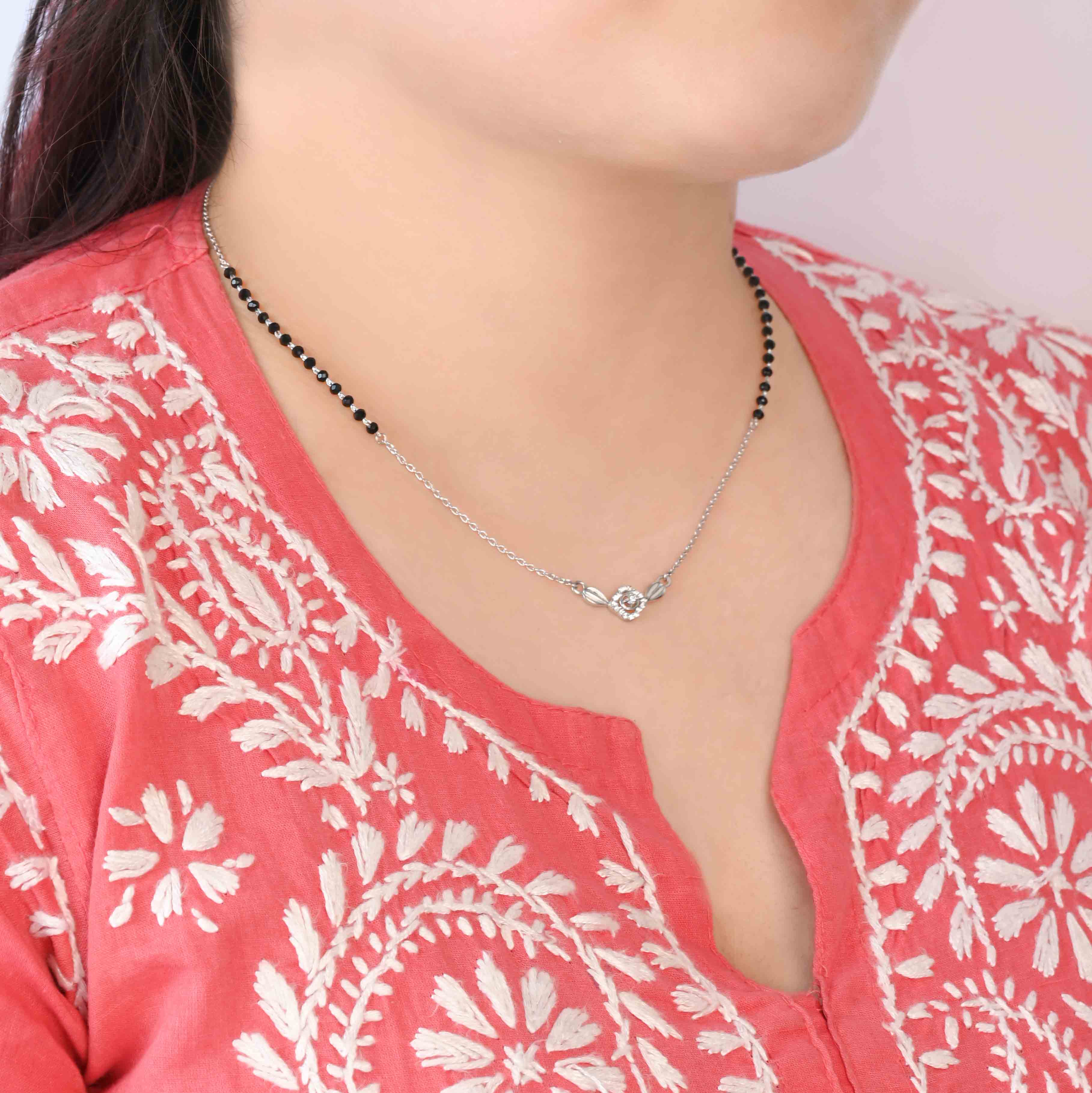 Rose Motif Silver Mangalsutra - Image 4