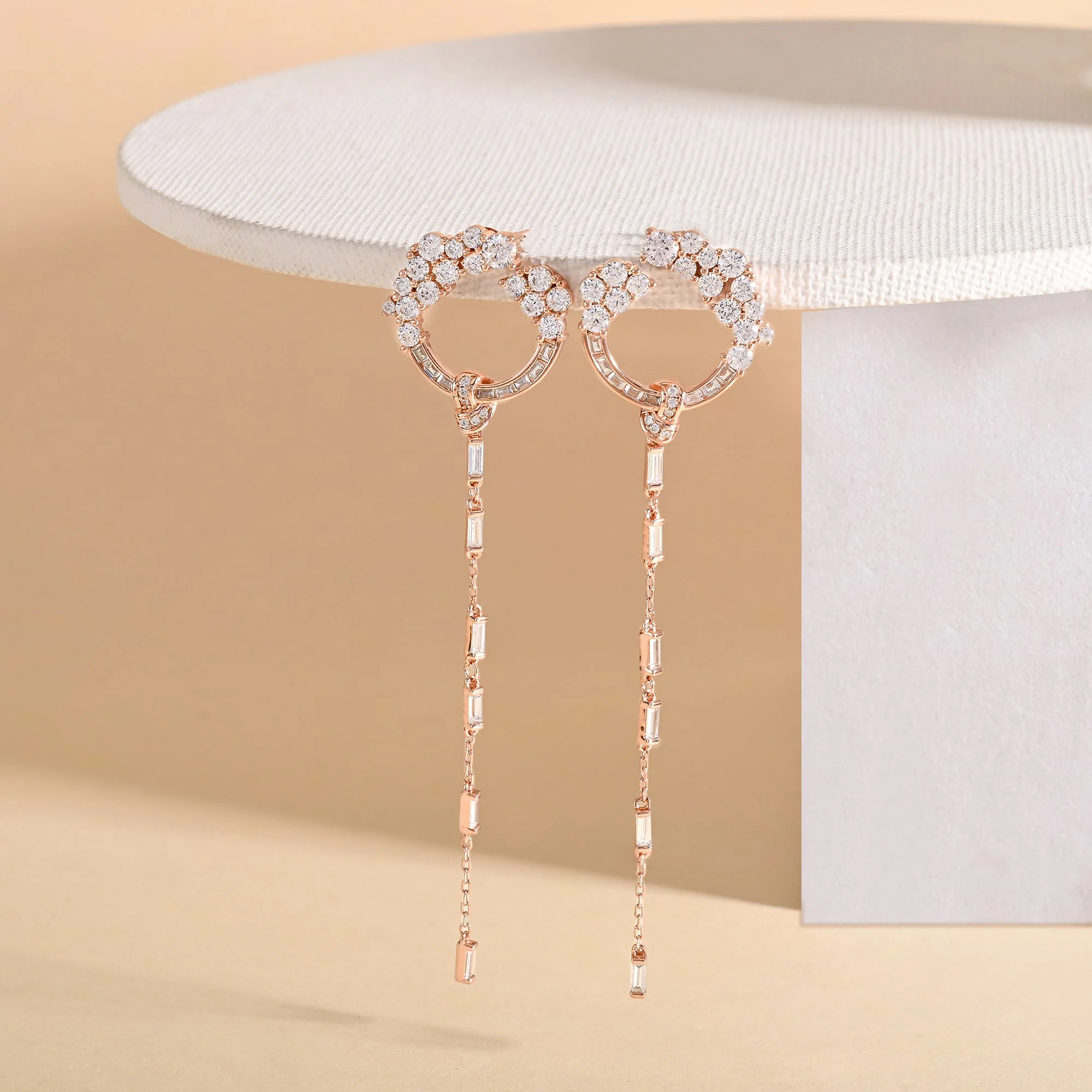 Rose Gold Circular Sleek CZ Dangler - Image 3