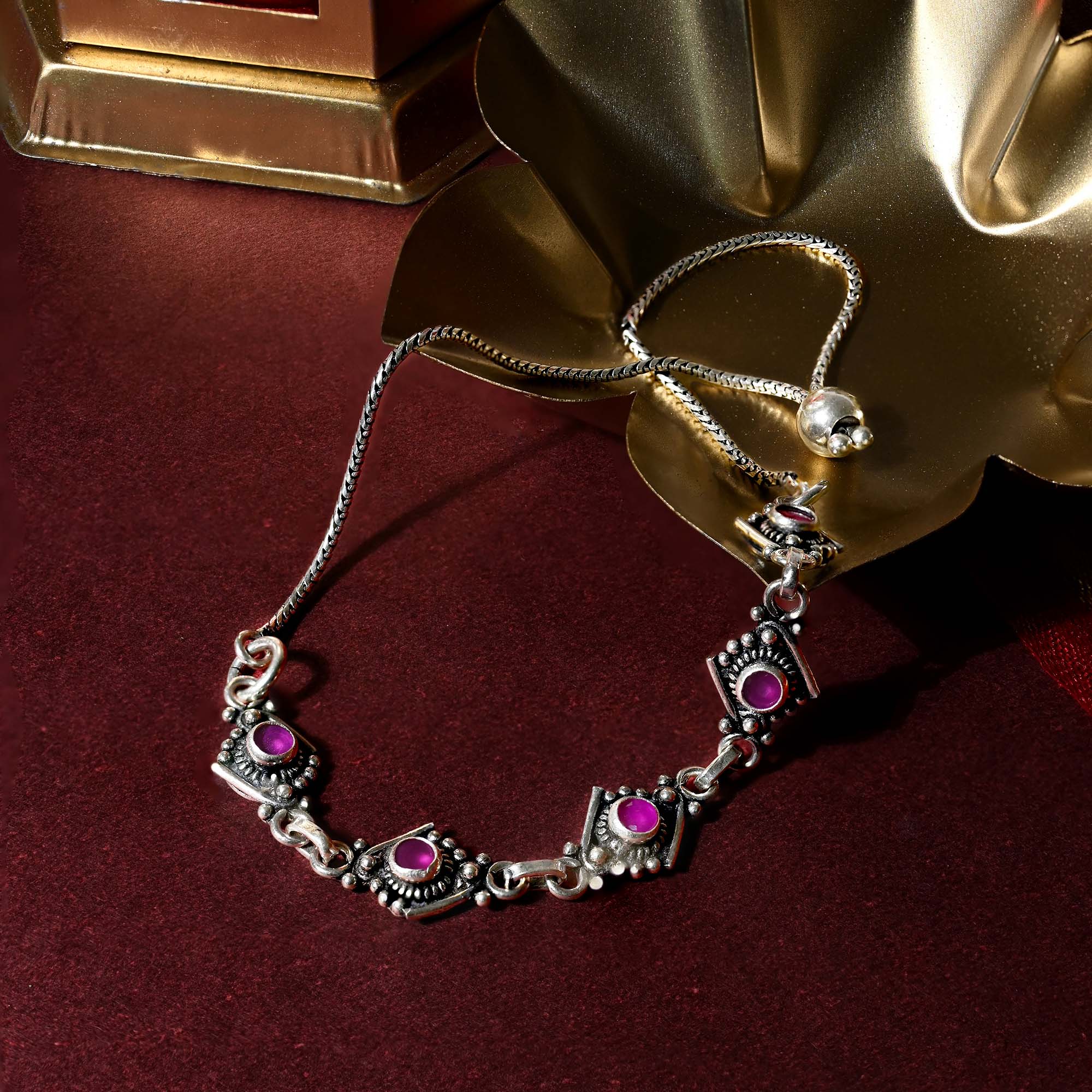 Ruby-Accented Silver Anklet - Image 2
