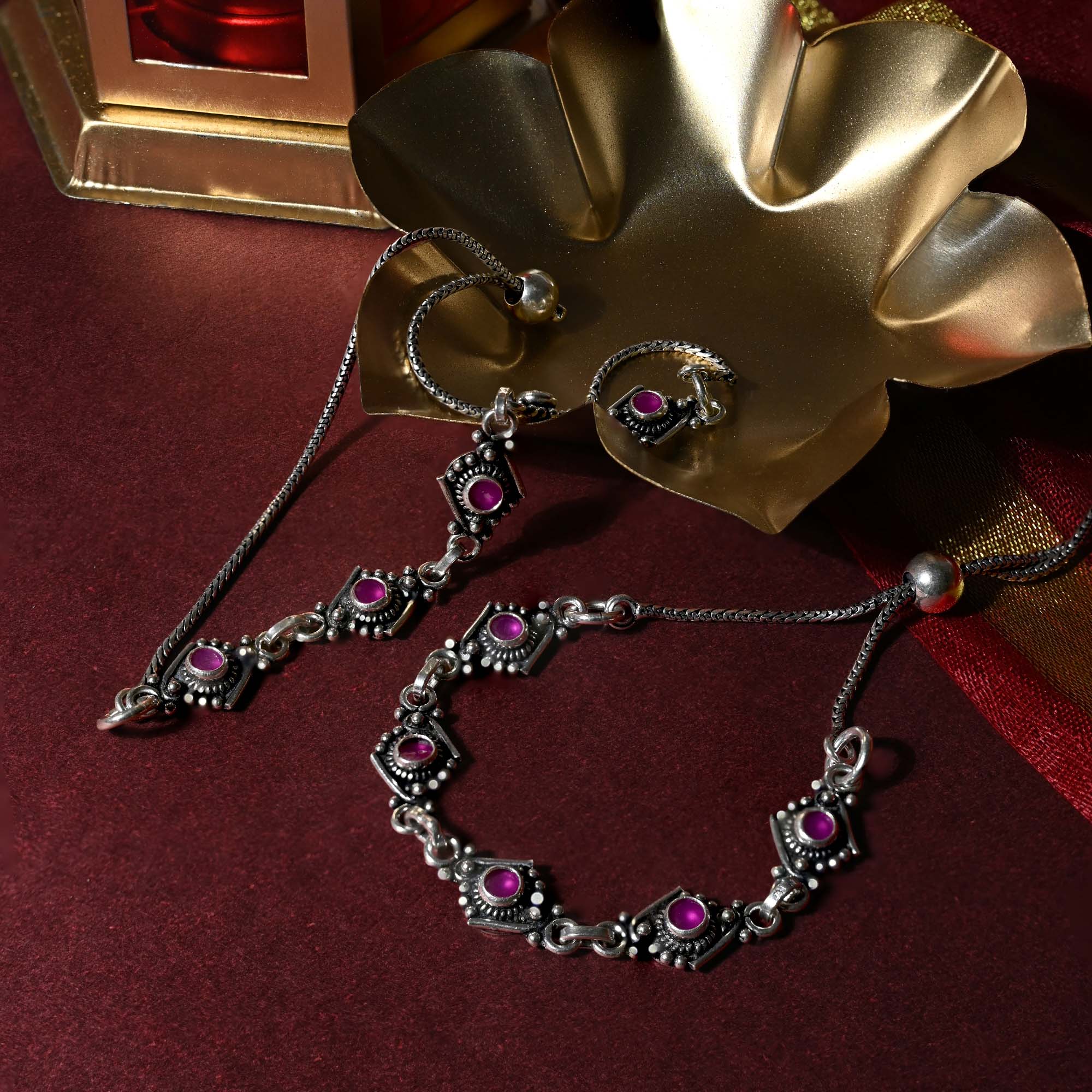 Ruby-Accented Silver Anklet - Image 4
