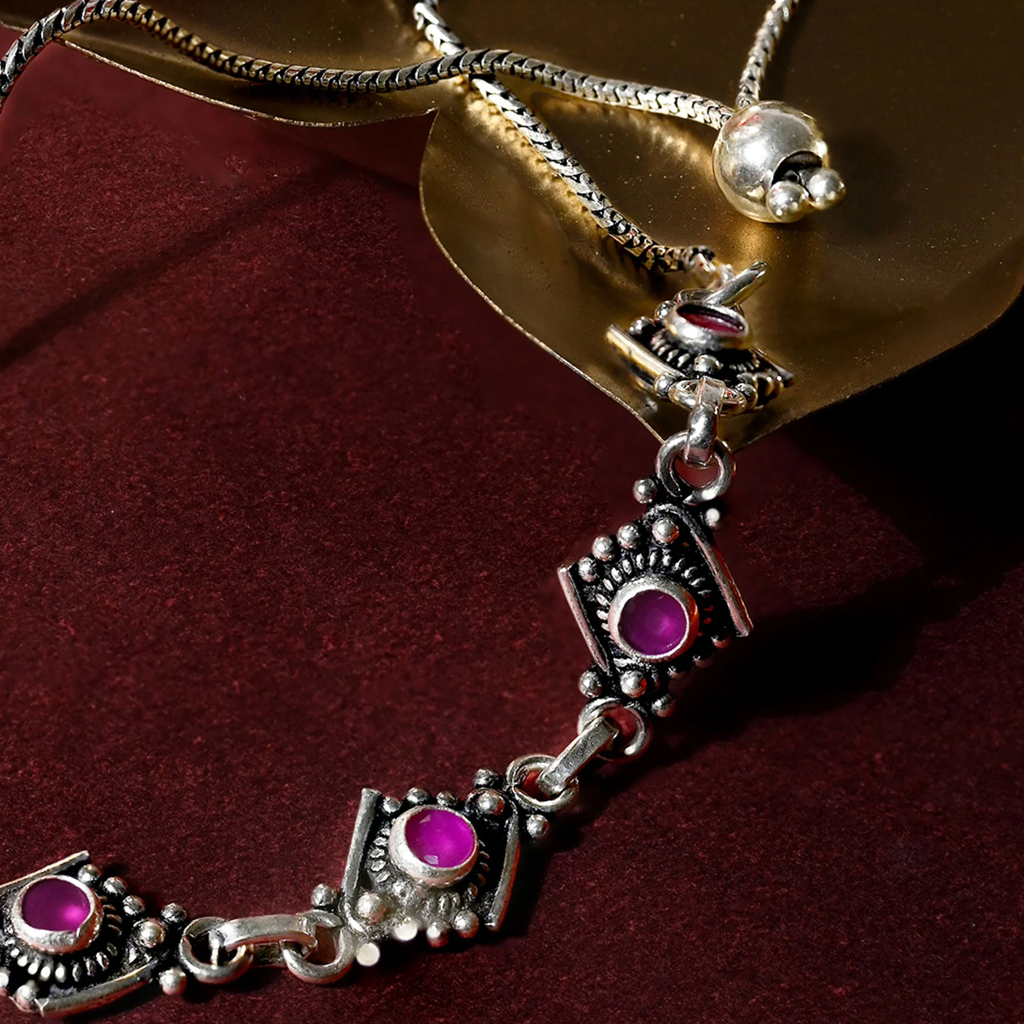 Ruby-Accented Silver Anklet - Image 5