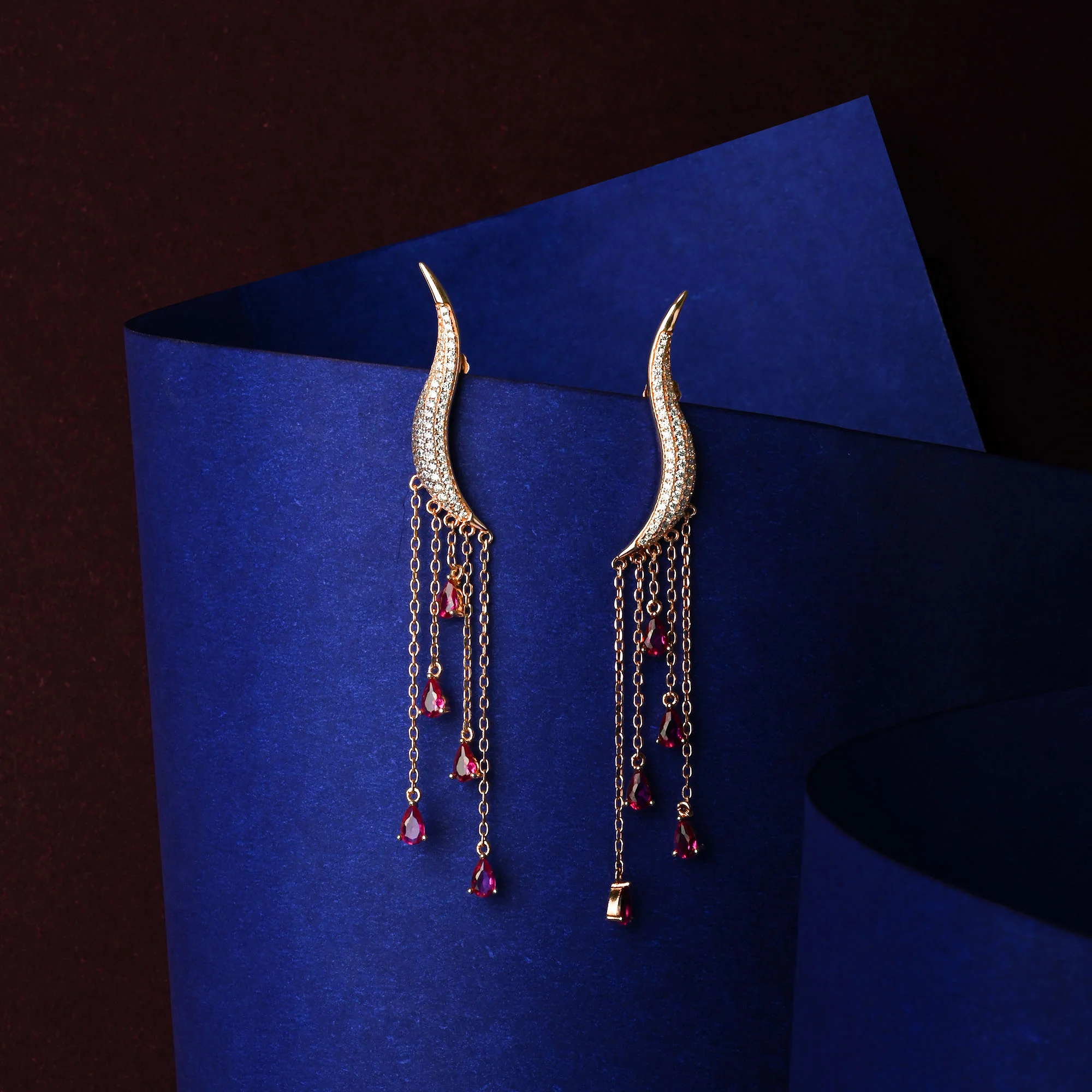 Ruby Chain Drops Earrings - Image 3