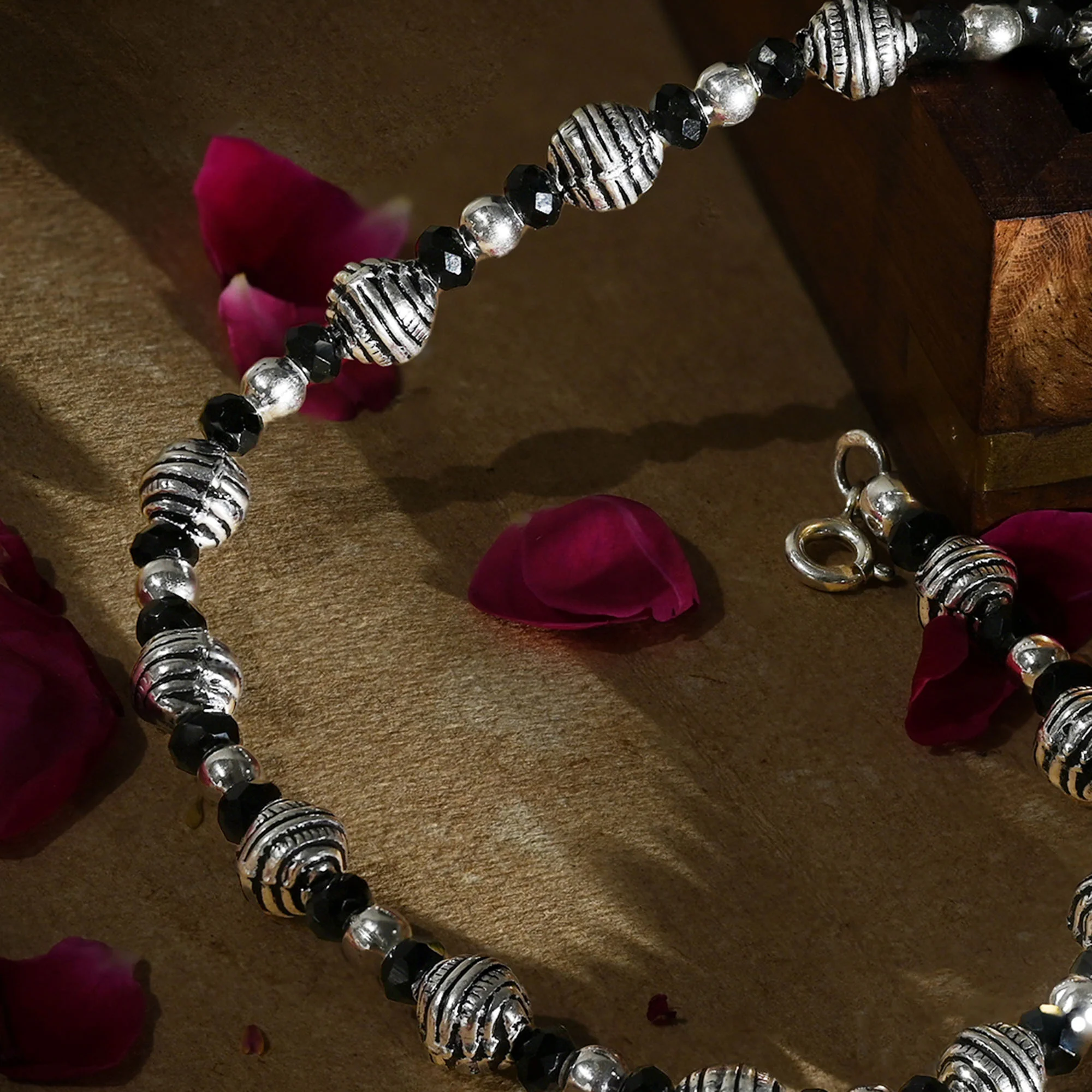 Silver Black Bead Anklet - Image 4