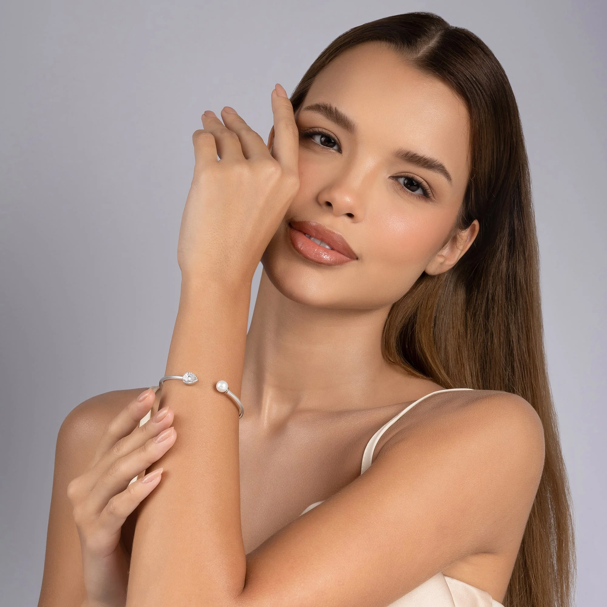Silver CZ Tear Accent Cuff Kada - Image 3