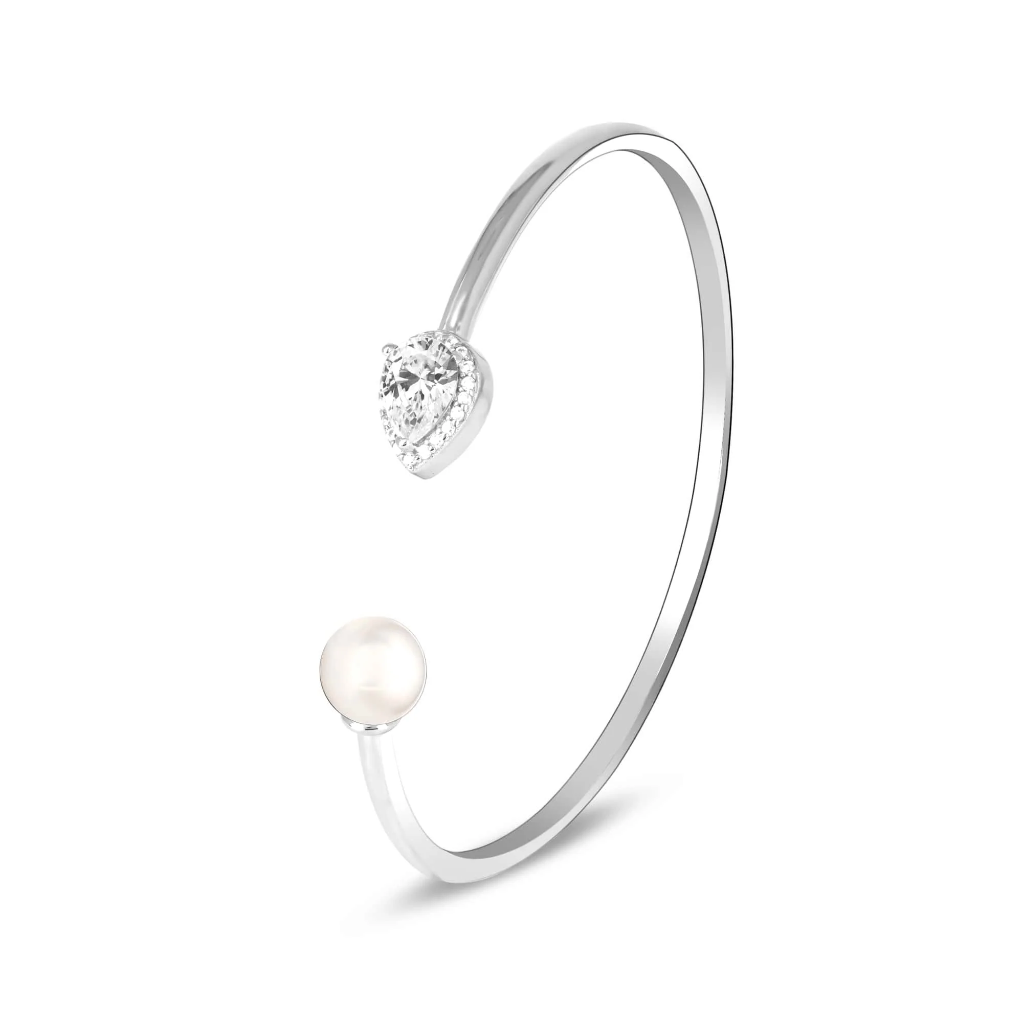 Silver CZ Tear Accent Cuff Kada - Image 5