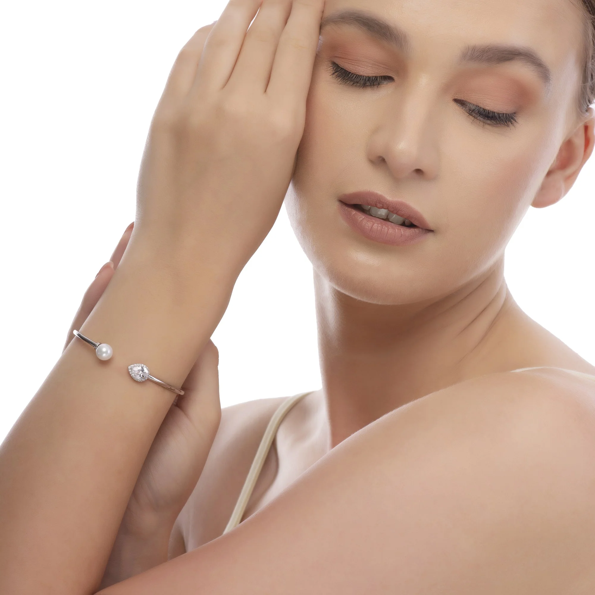 Silver CZ Tear Accent Cuff Kada - Image 6