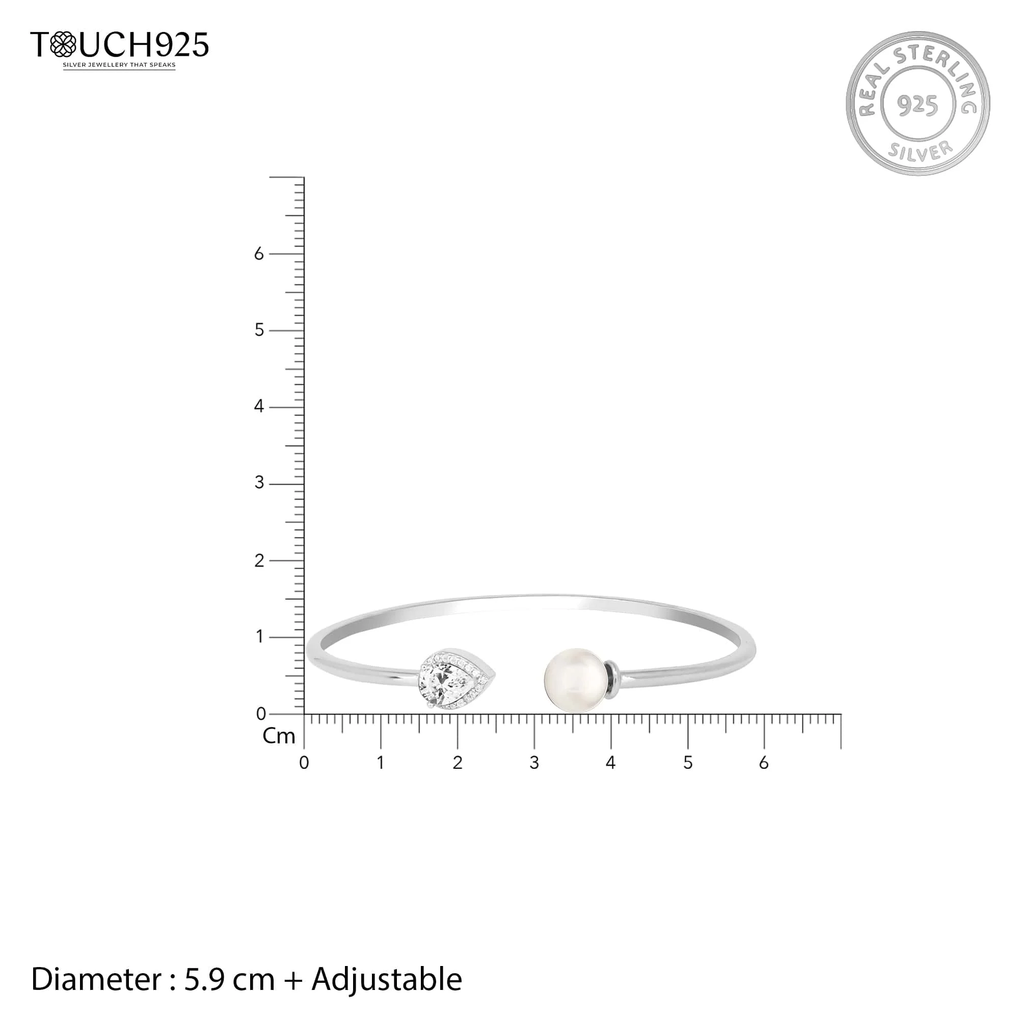 Silver CZ Tear Accent Cuff Kada - Image 7