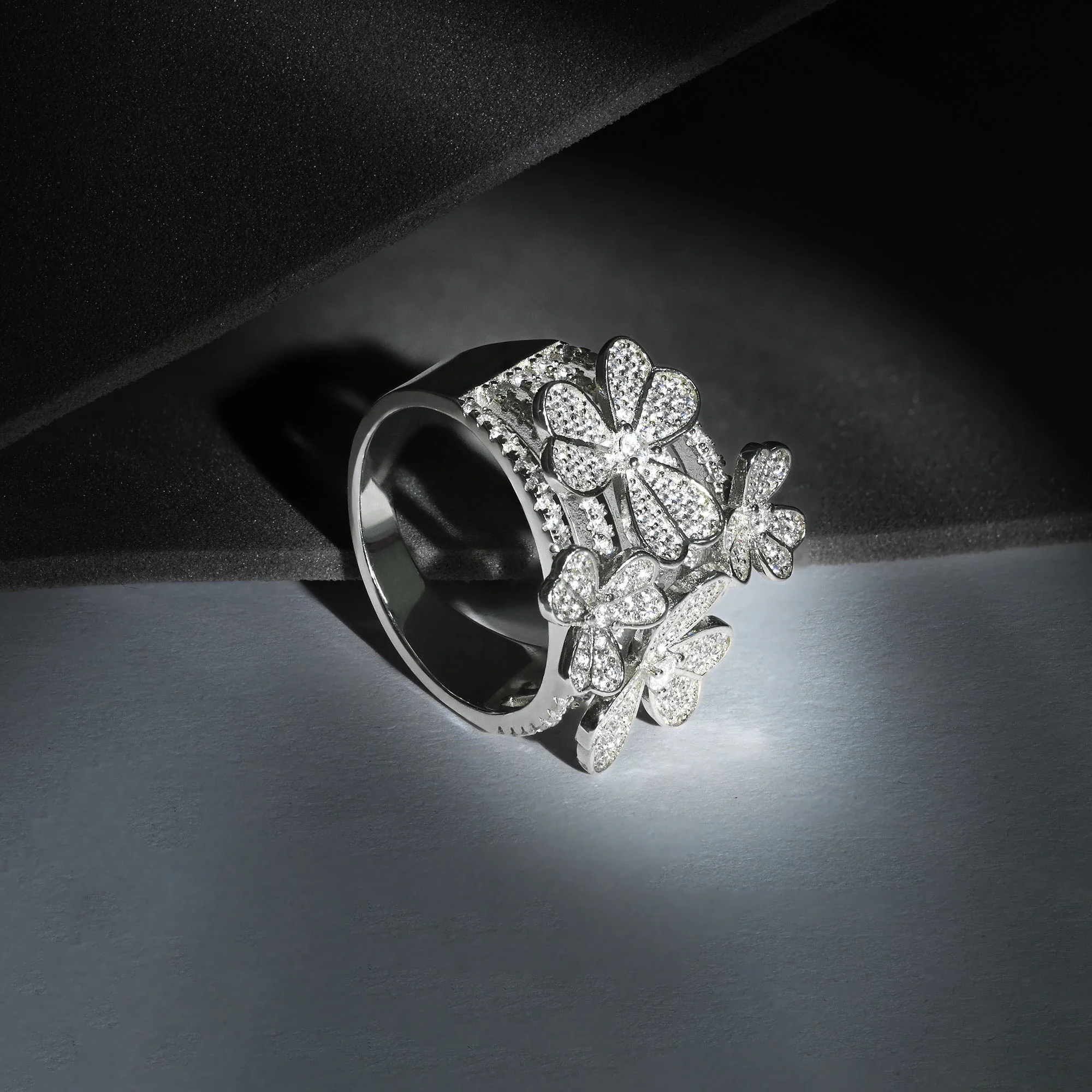 Silver Floral Cluster Ring - Image 2