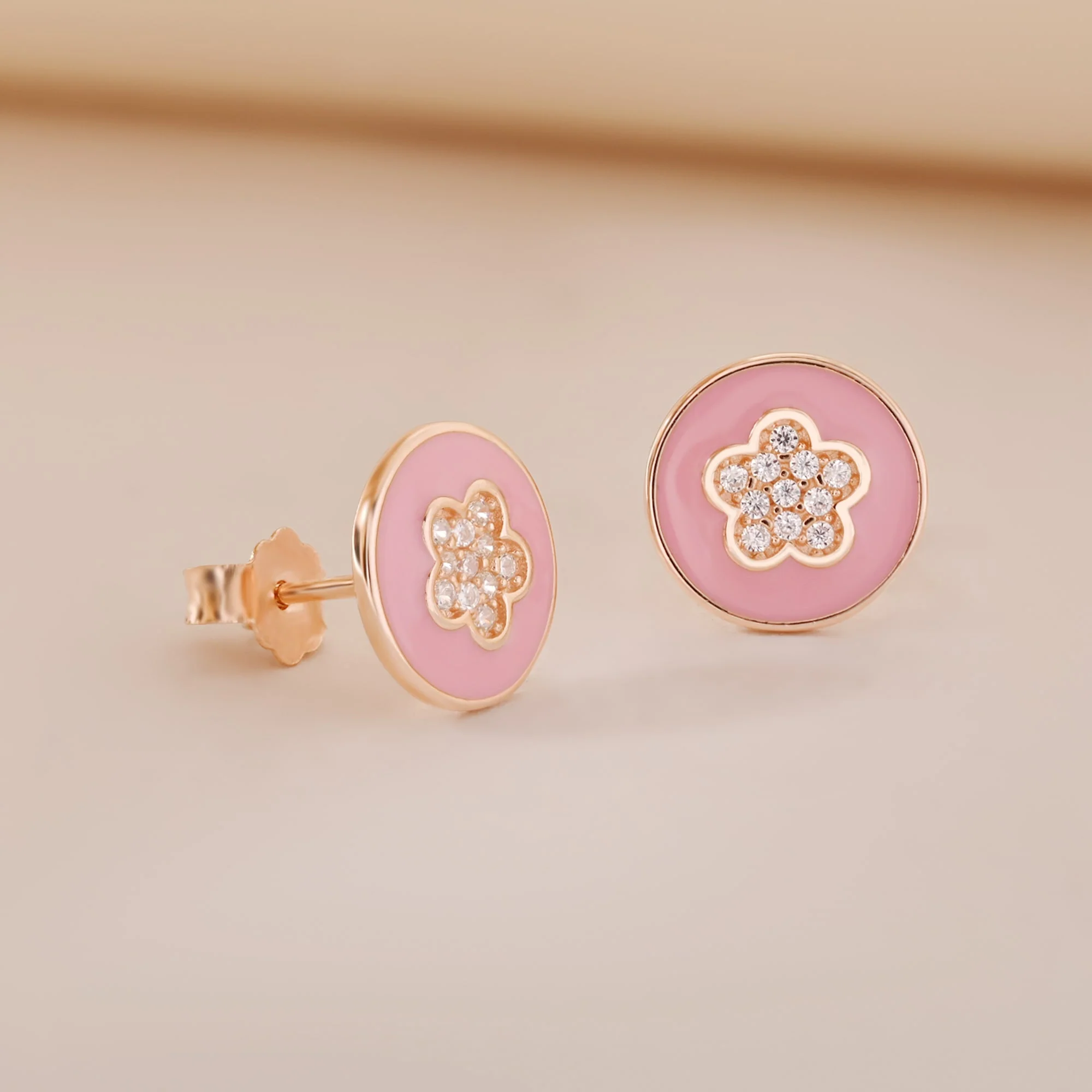 Pink Floral Studs - Image 3