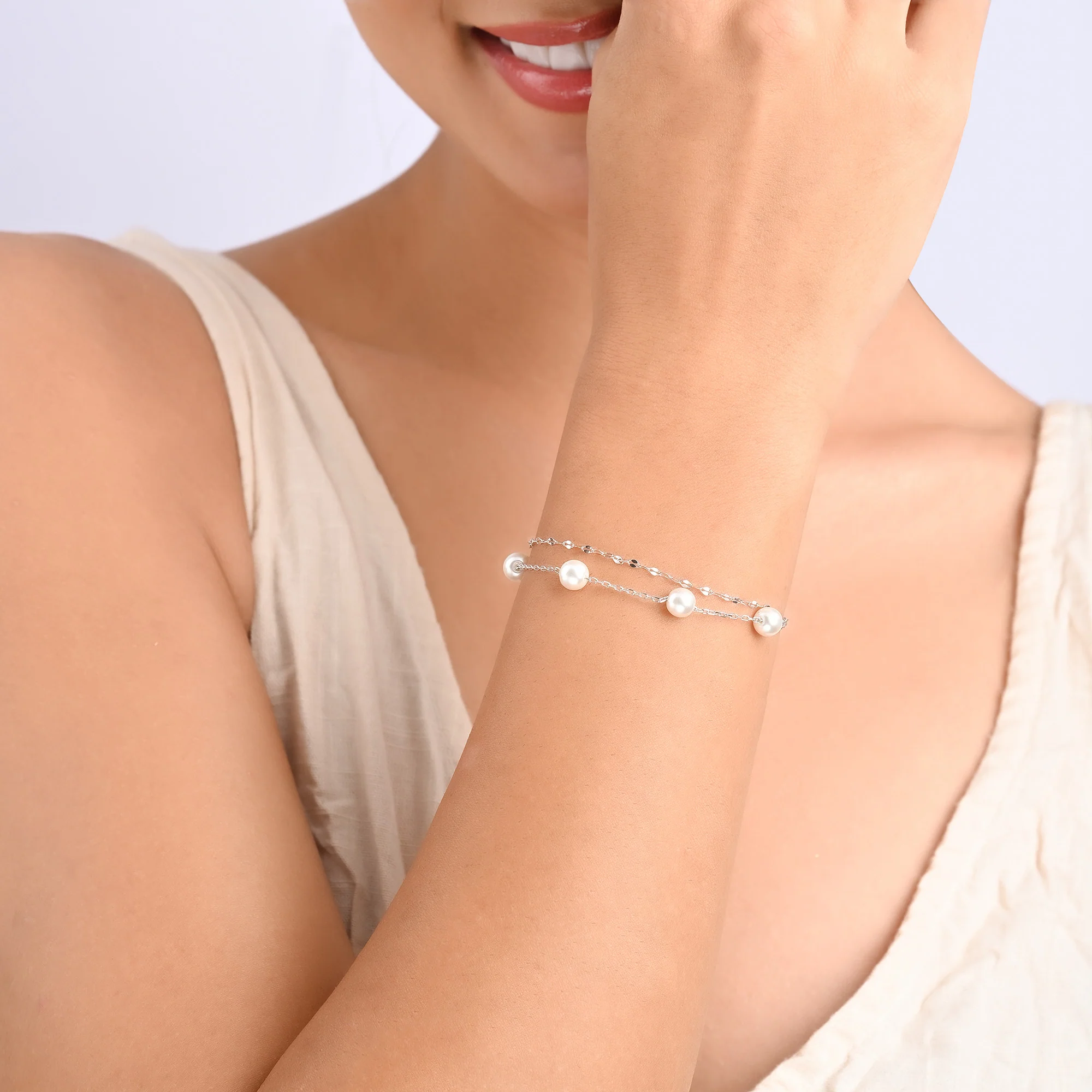 Single Pearl Silver Bracelet - Image 3