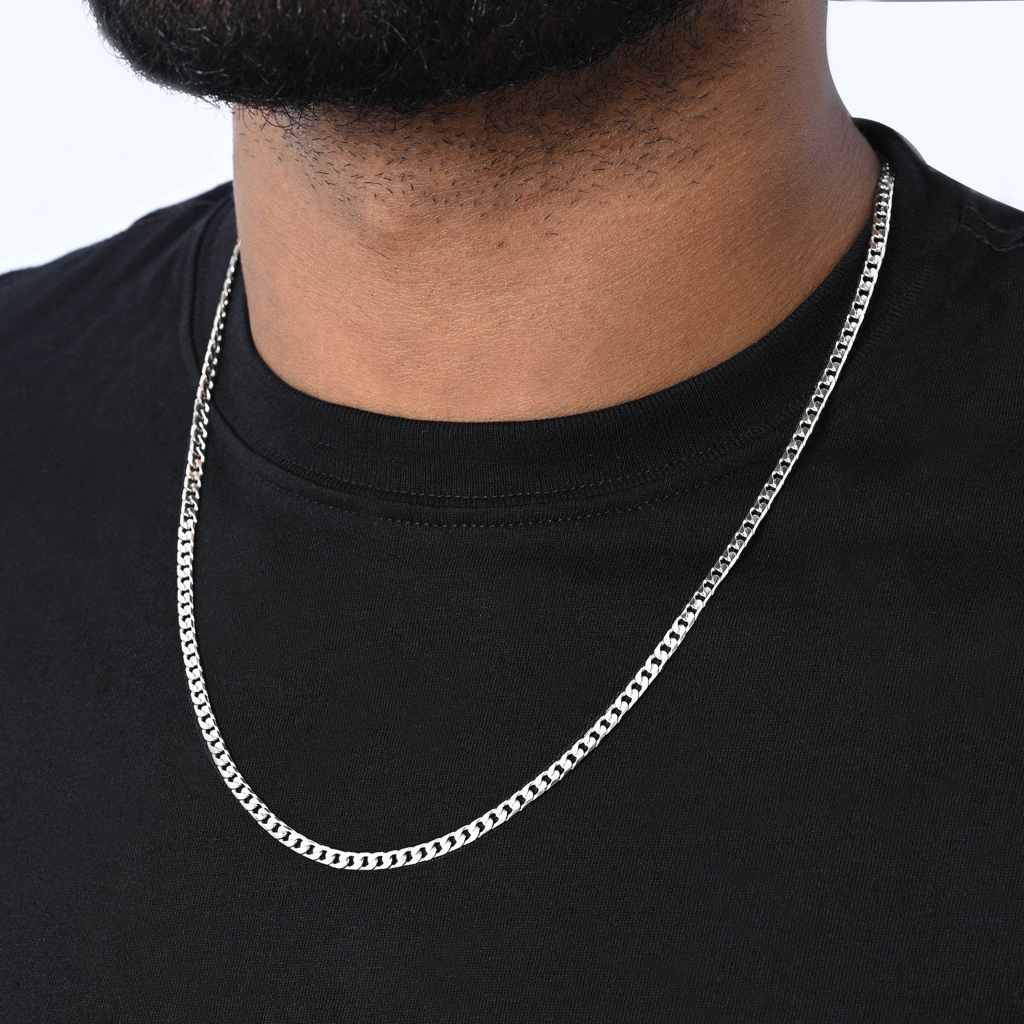 Sleek Flat Curb Silver Chain - Image 4