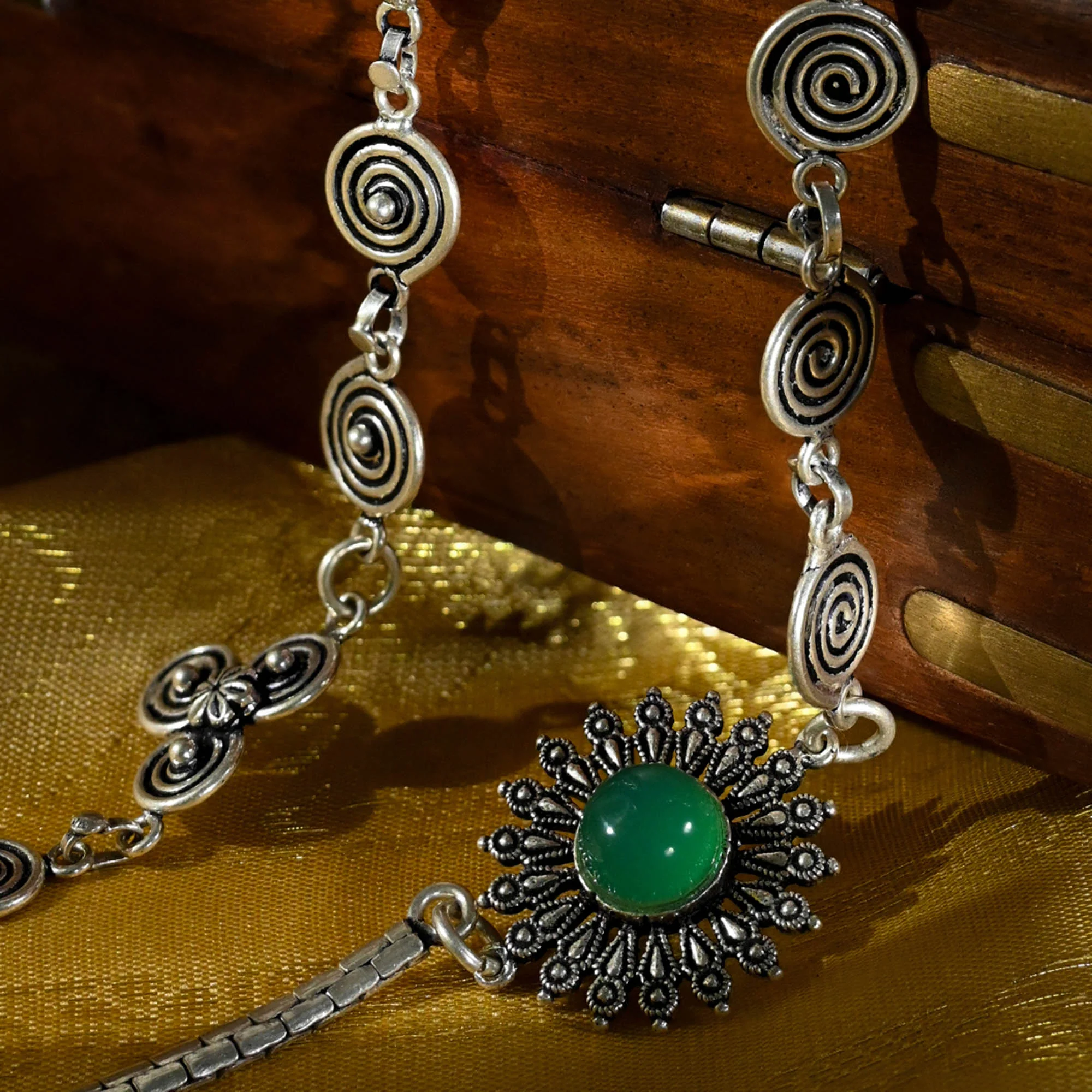 Spiral Motifs Green Stone Anklets - Image 4