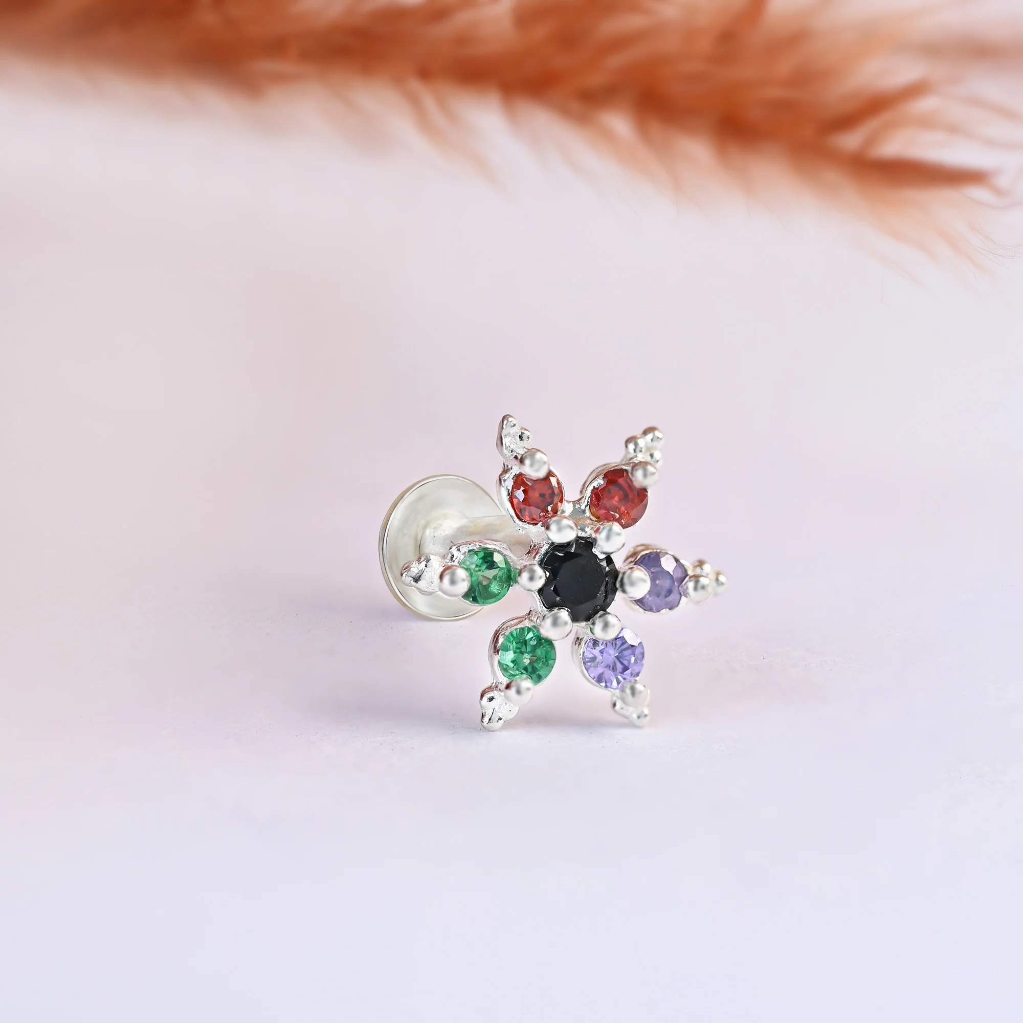 Starburst CZ Silver Nose Pin - Image 11