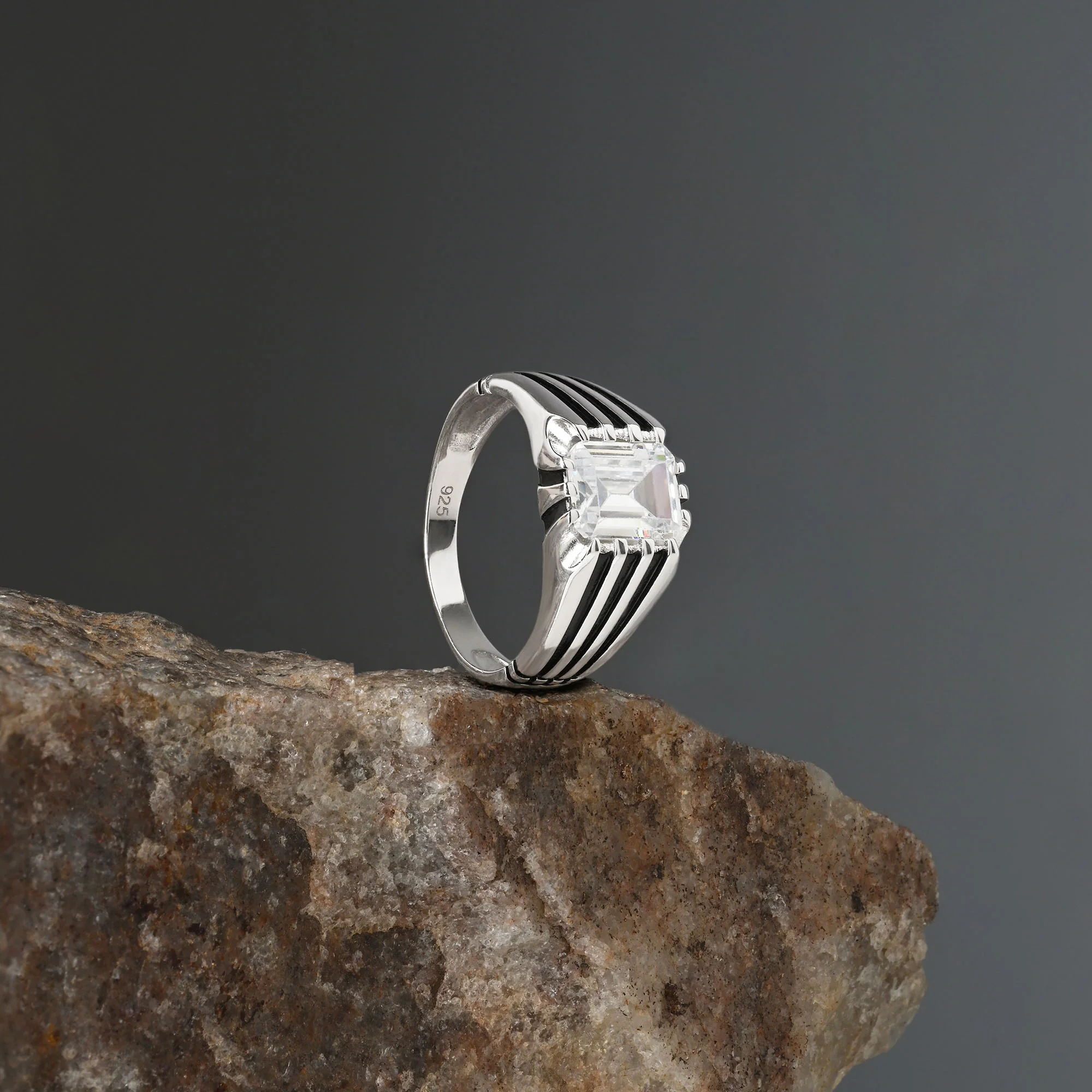 Striped Crest Silver Ring