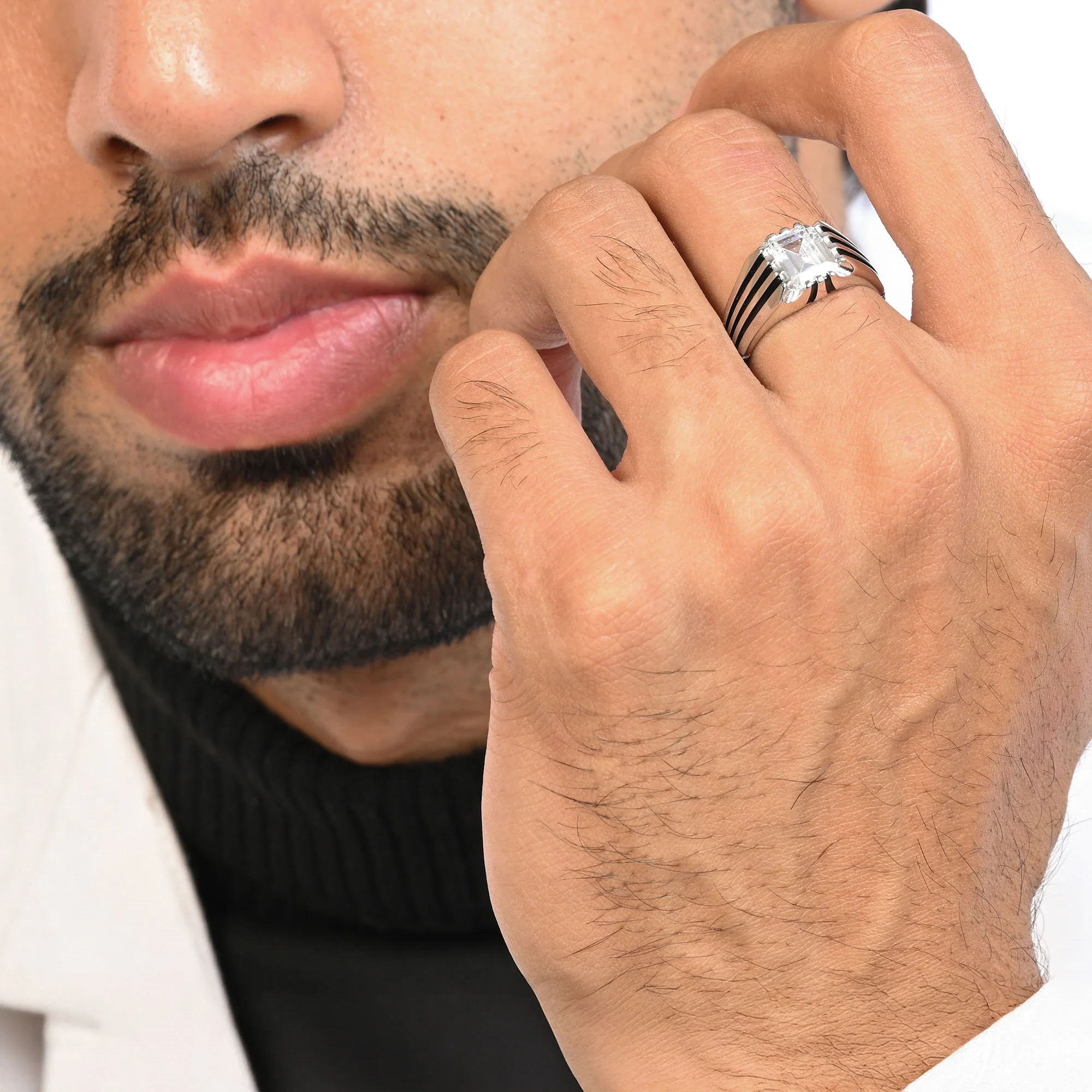 Striped Crest Silver Ring - Image 3