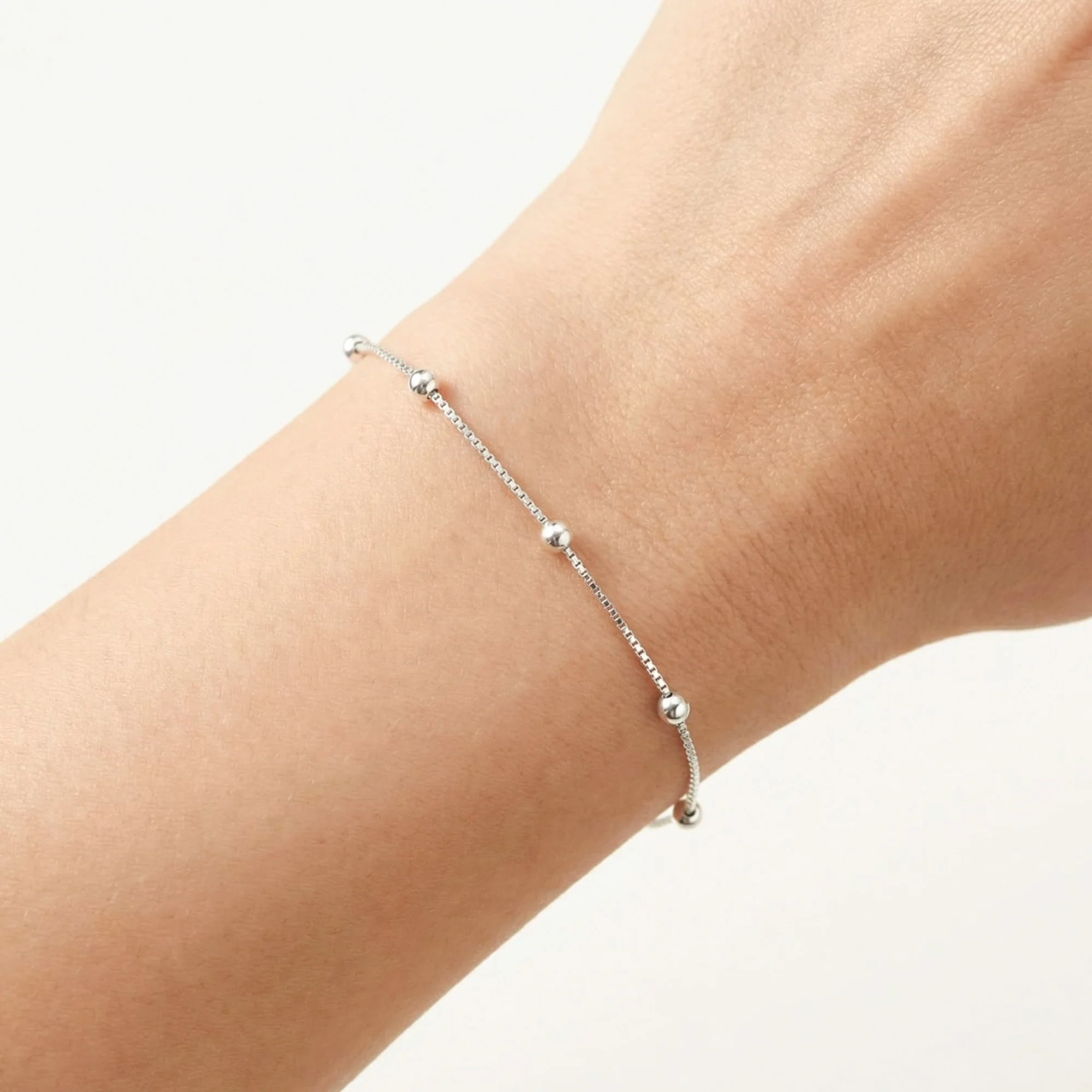 Tiny Bead Silver Bracelet - Image 3