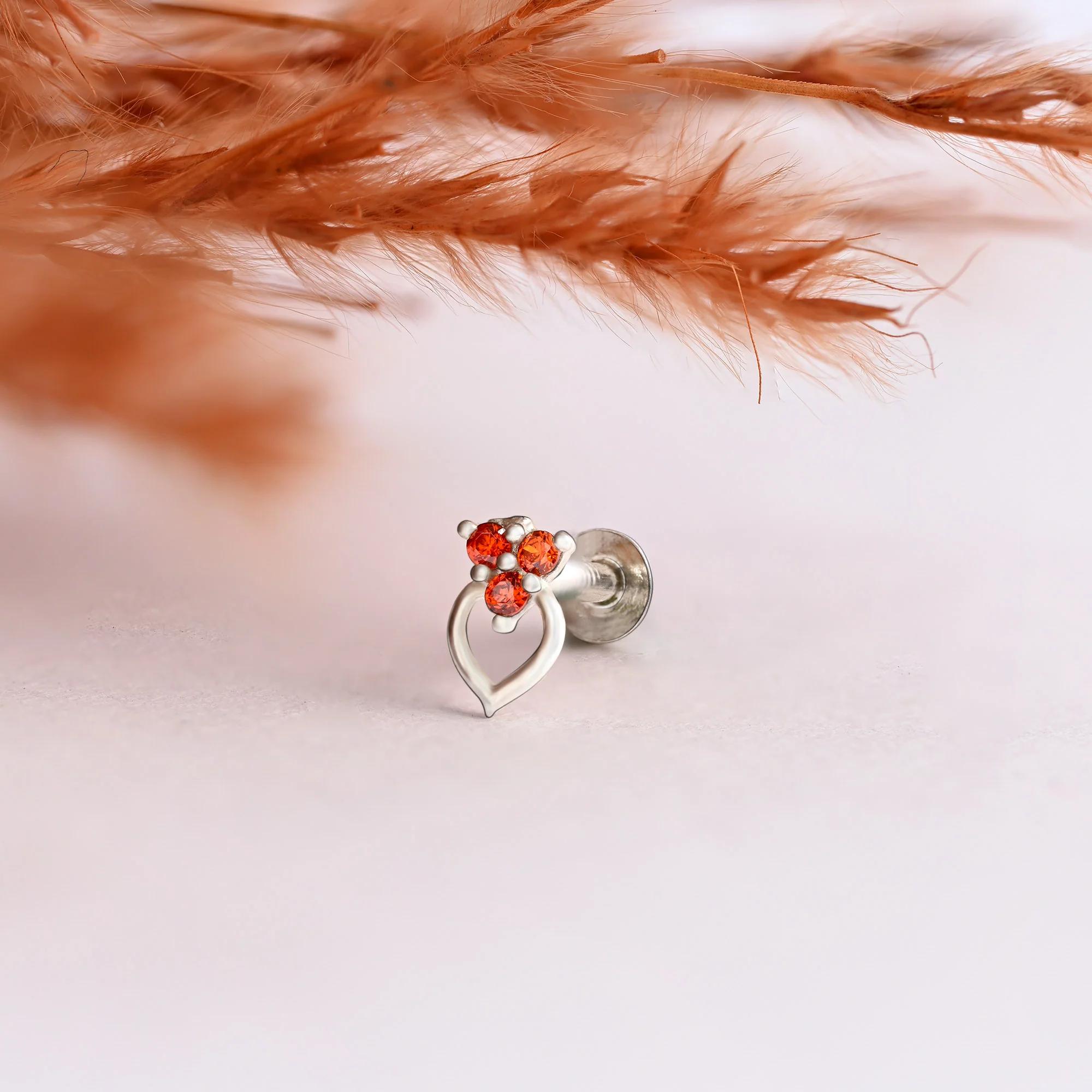 Trio Glow Heart Silver Nose Pin - Image 11